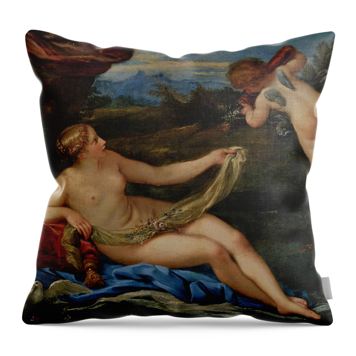 Carlo Maratta Throw Pillow featuring the painting Venus and Cupid by Carlo Maratta