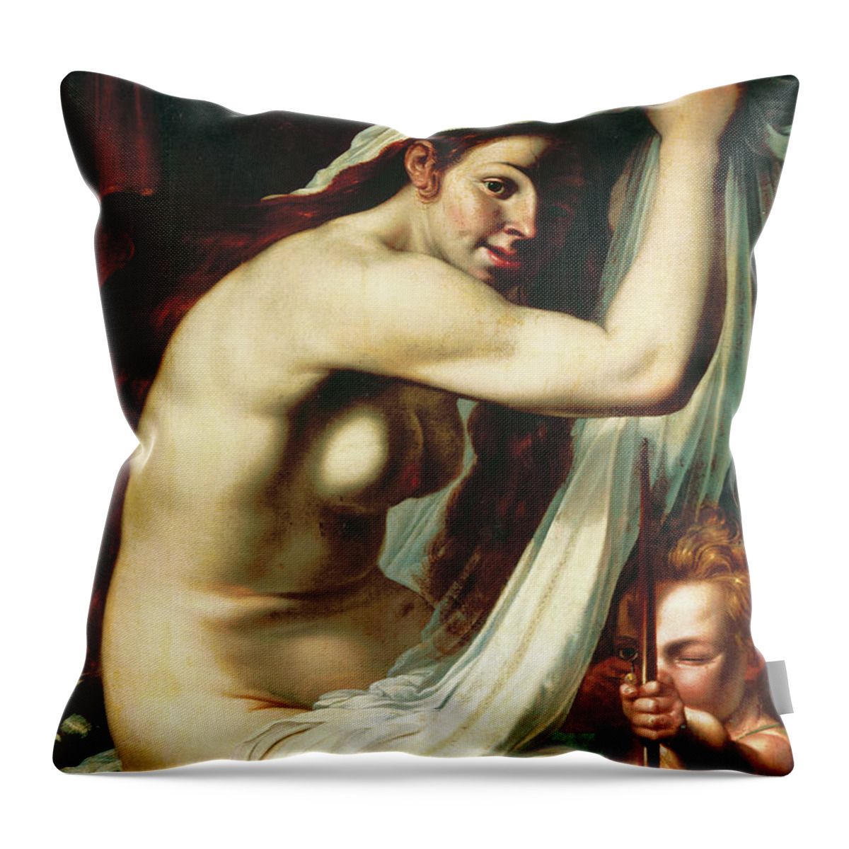 Venus Throw Pillow featuring the painting Venus and Cupid by Werner Jacobsz van den Valckert