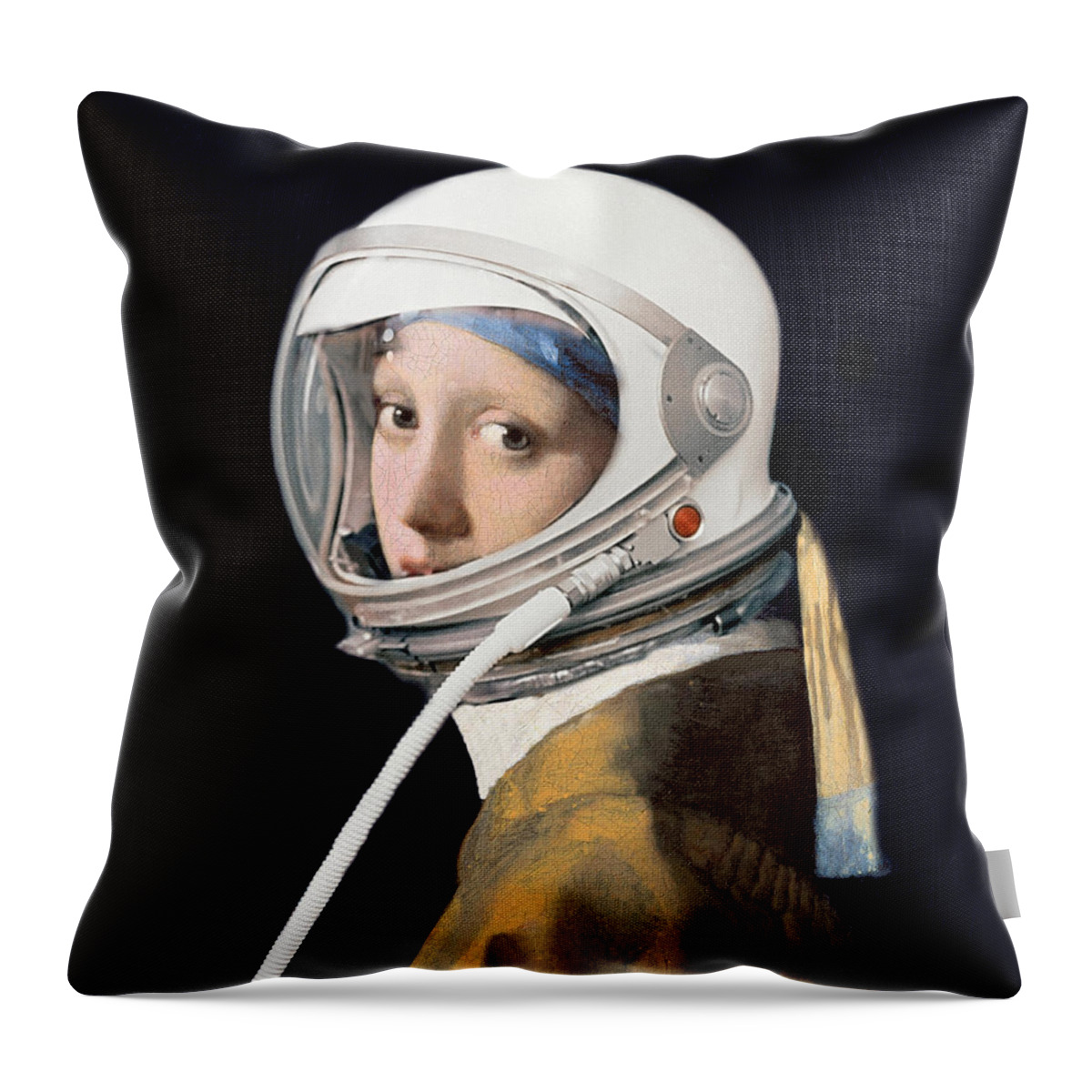 Richard Reeve Throw Pillow featuring the digital art Vermeer - Girl in a Space Helmet by Richard Reeve