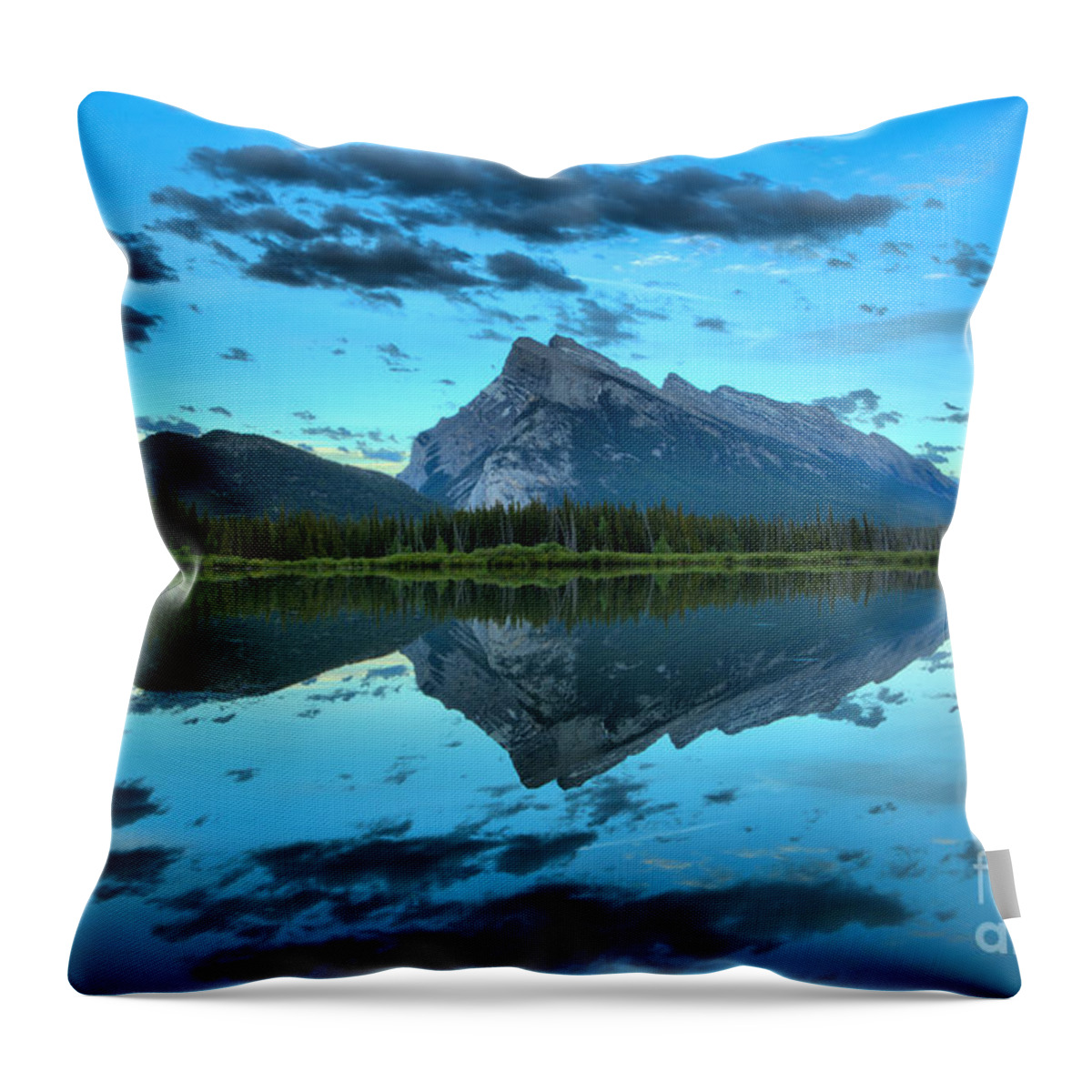 Vermilion Lake Throw Pillow featuring the photograph Vermilion Lakes Blue Sunset by Adam Jewell