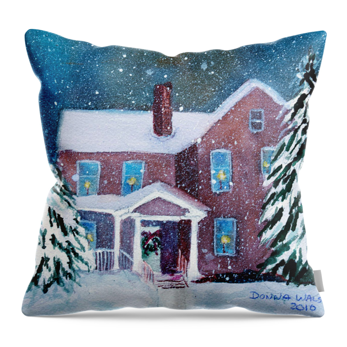 Winter Throw Pillow featuring the painting Vermont Studio Center in Winter by Donna Walsh