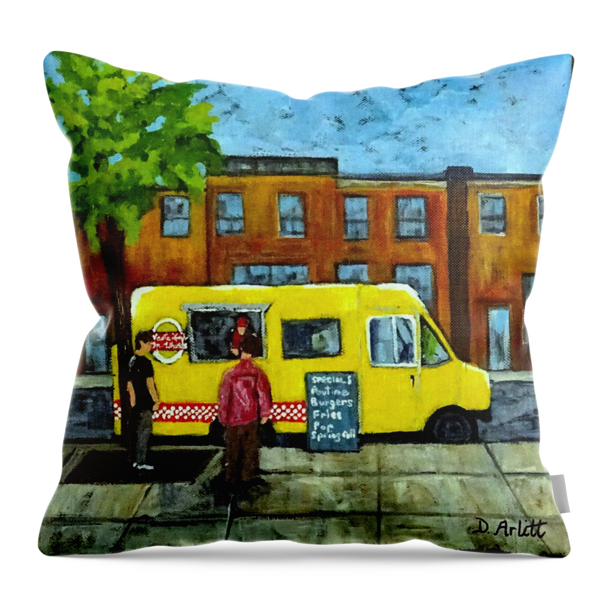 Food Truck Throw Pillow featuring the painting Vesta Lunch by Diane Arlitt