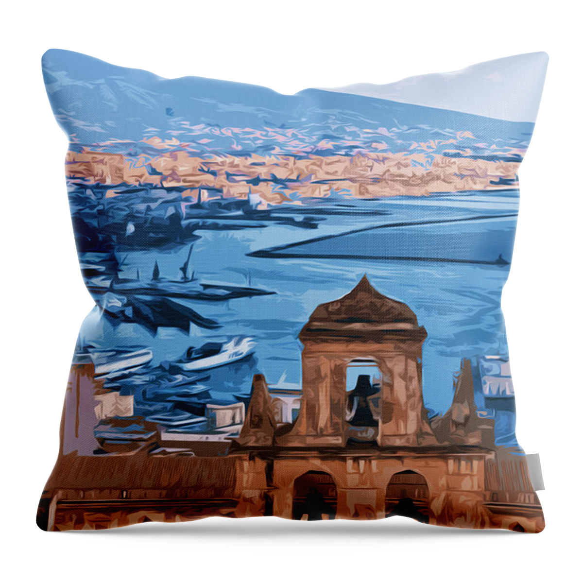 Landscape Throw Pillow featuring the painting Vesuvio, panorama from Naples by AM FineArtPrints