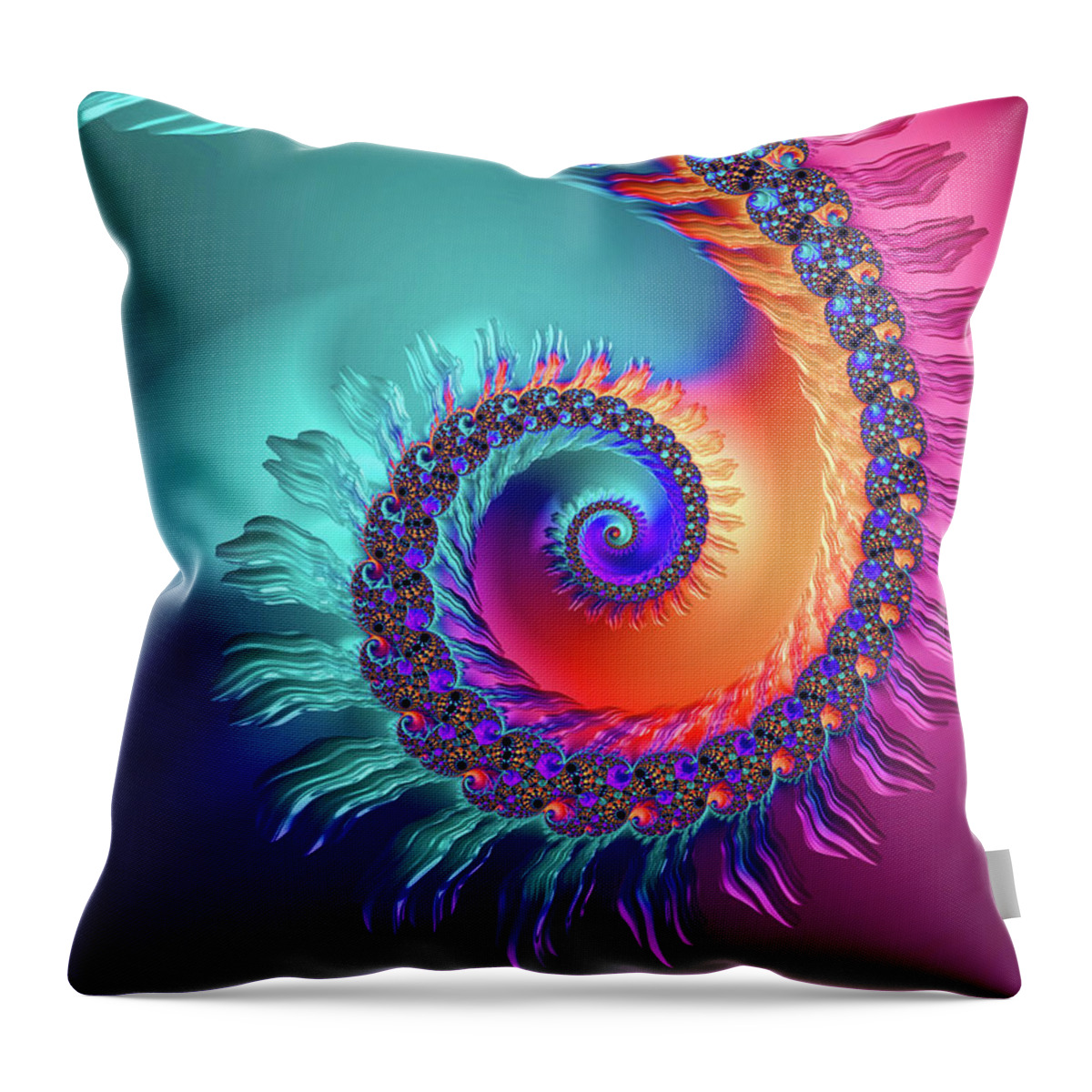 Spiral Throw Pillow featuring the digital art Vibrant and colorful fractal spiral by Matthias Hauser