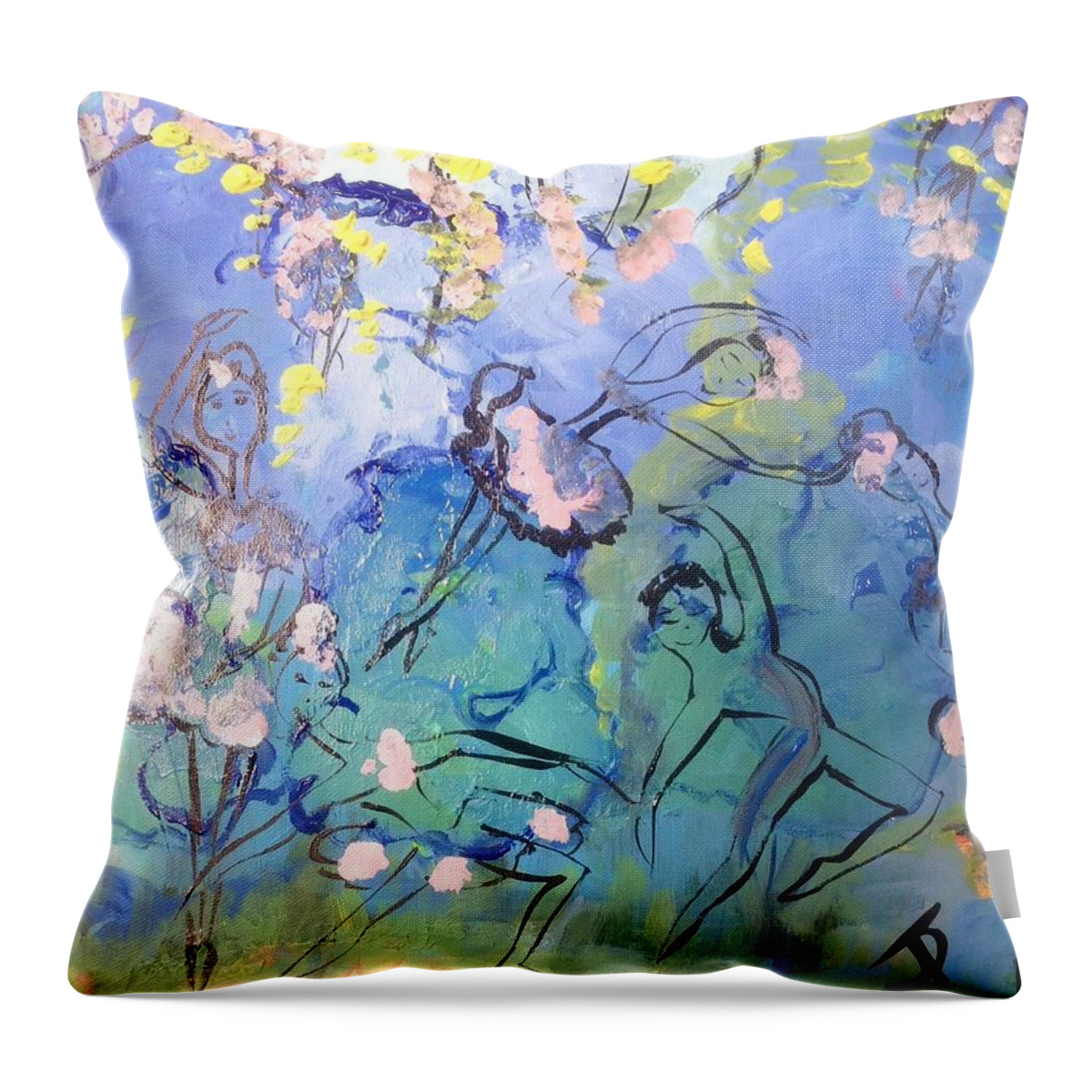 Vibration Throw Pillow featuring the painting Vibrational dance  by Judith Desrosiers