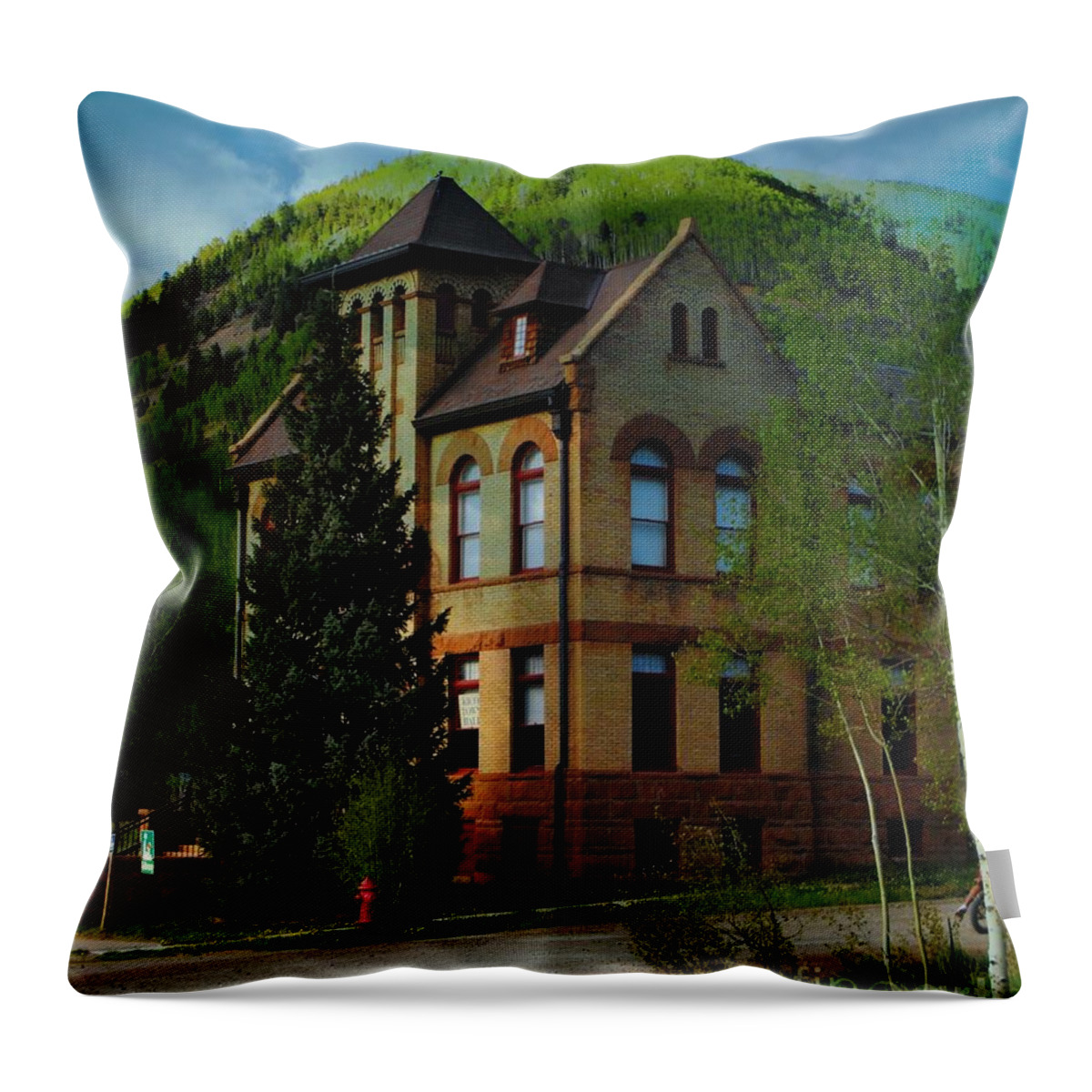 Victorian Court House Rico Co Throw Pillow featuring the digital art Victorian Court House Rico Colorado by Annie Gibbons