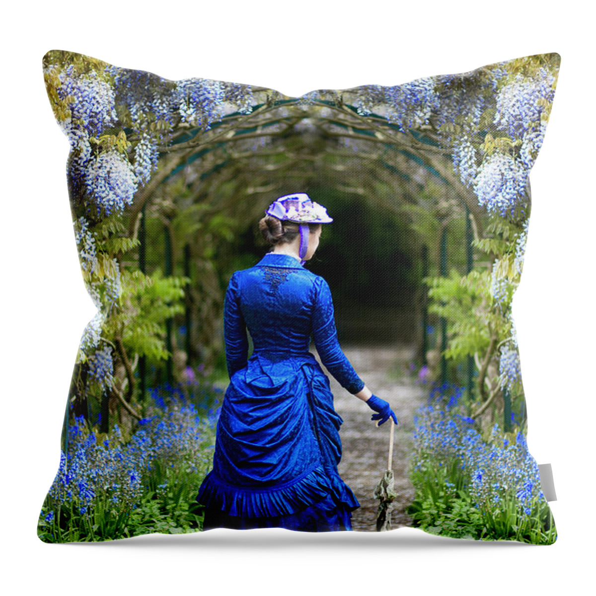 Victorian Throw Pillow featuring the photograph Victorian Woman With Wisteria by Lee Avison