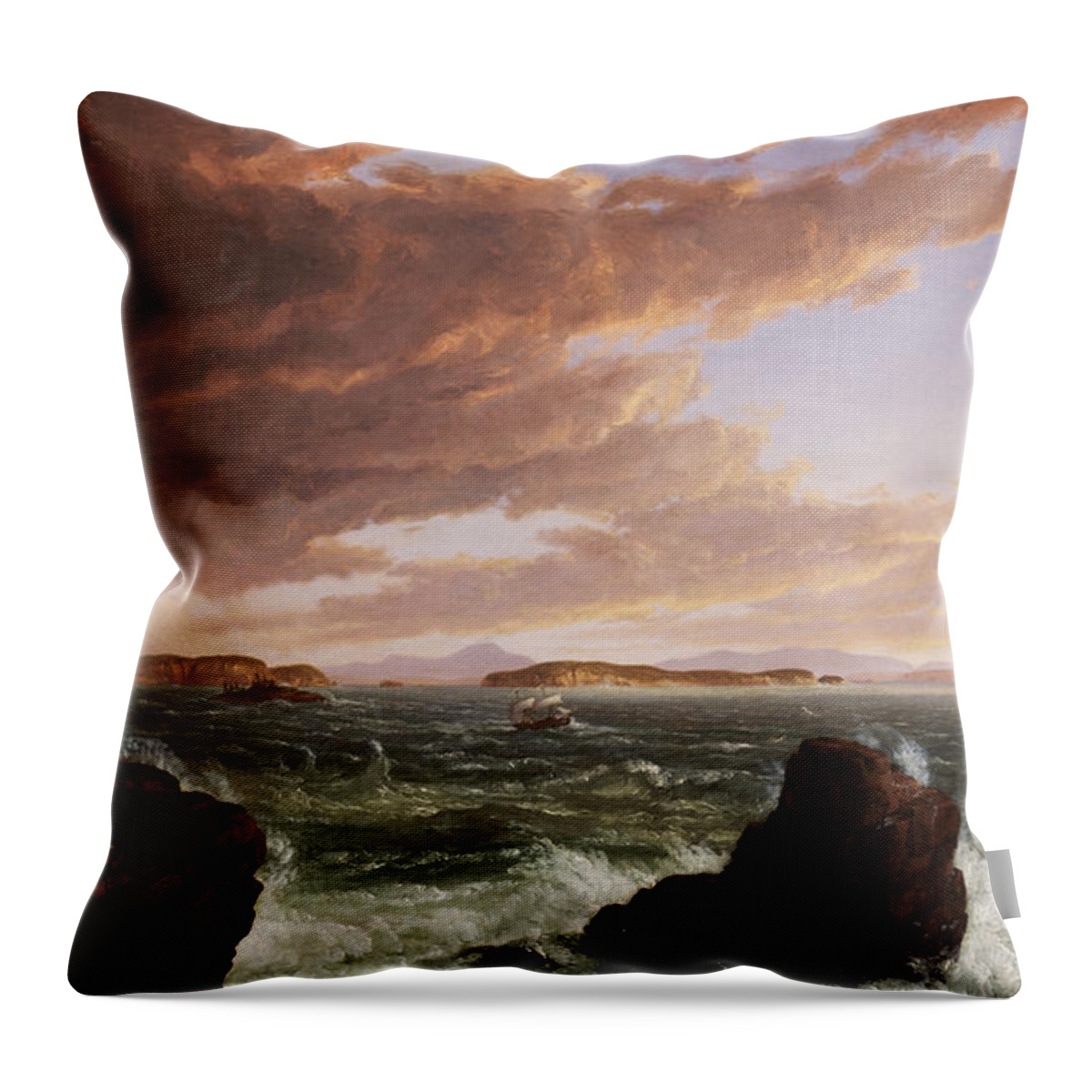 Stormy Weather Throw Pillow featuring the painting View across Frenchman's Bay from Mt. Desert Island after a squall by Thomas Cole