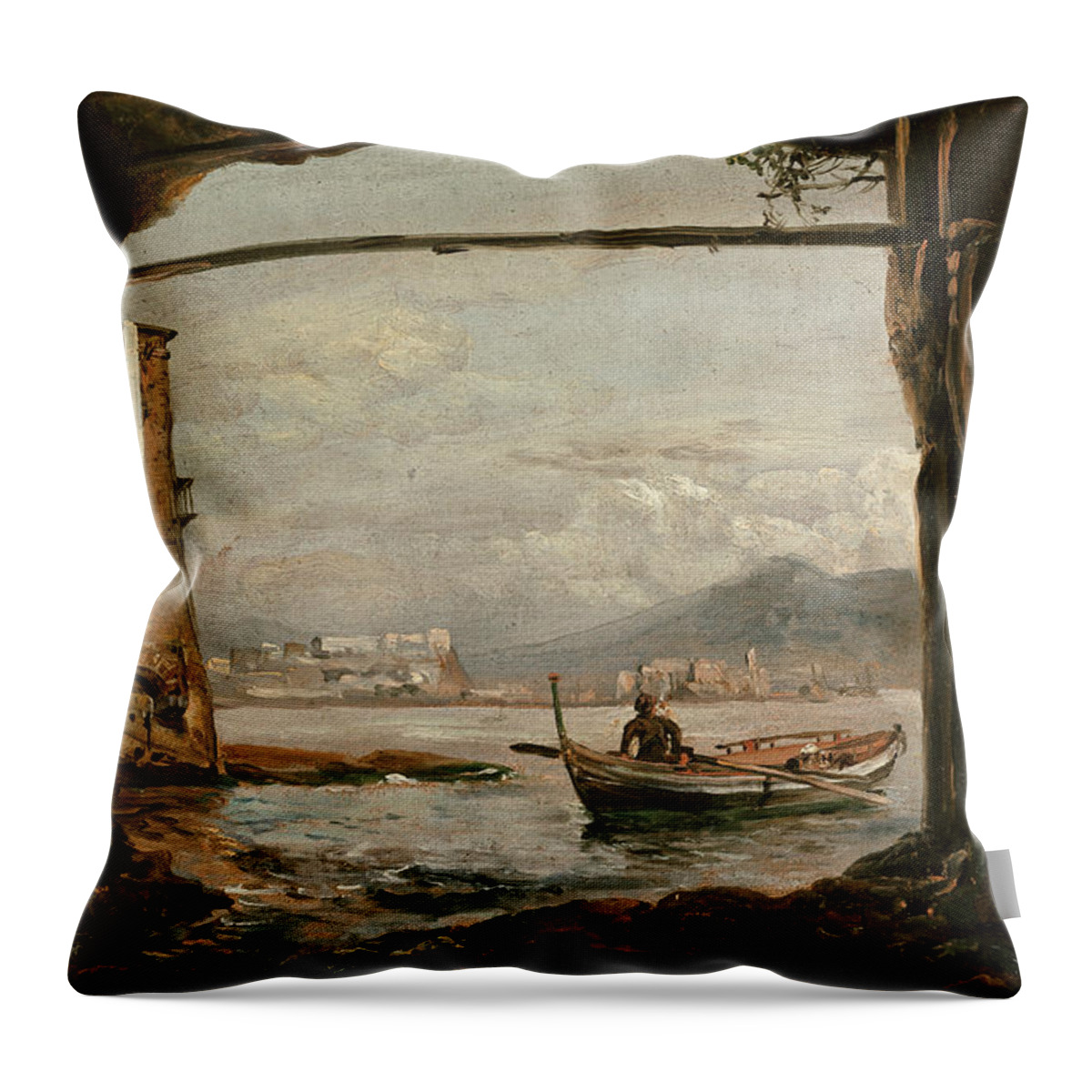 Johan Christian Dahl Throw Pillow featuring the painting View from a Grotto Near Posillipo by Johan Christian Dahl