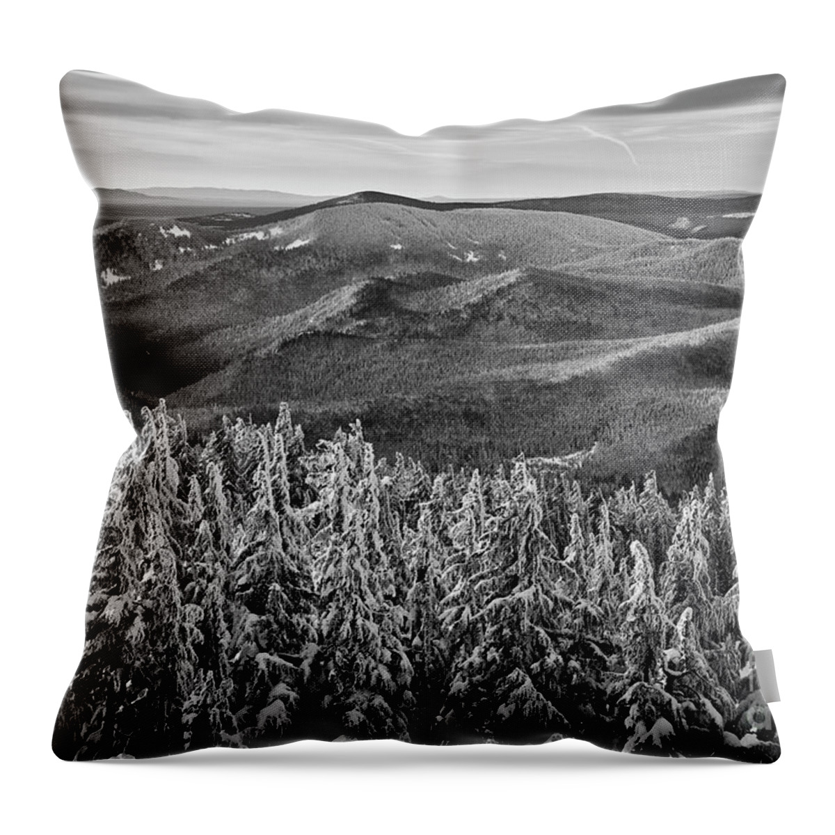 Ski Slope Throw Pillow featuring the photograph View From Mt. Hood in black and white by Bruce Block