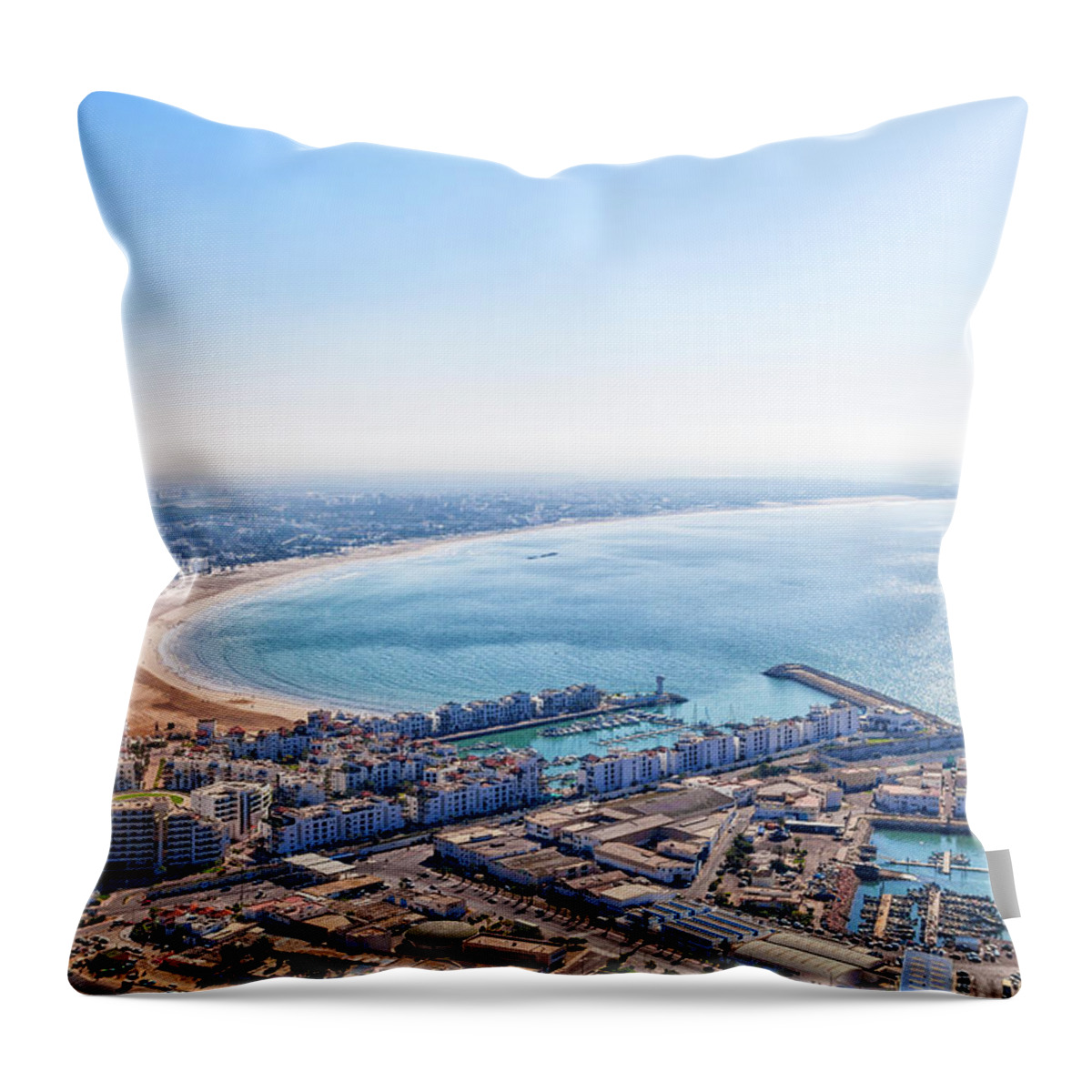 Africa Throw Pillow featuring the photograph View from the mountain with the old kasbah to the bay of Agadir by Gina Koch