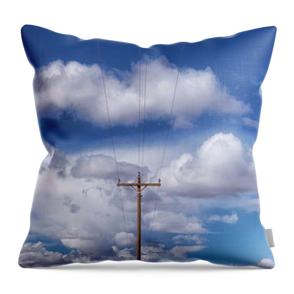 Surrealistic Skies Throw Pillow featuring the photograph View of a Phone Pole by Gary Warnimont