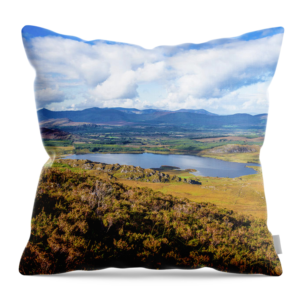 Ballycullane Throw Pillow featuring the photograph View of Lough Acoose in Ballycullane from the foothill of Macgil by Semmick Photo