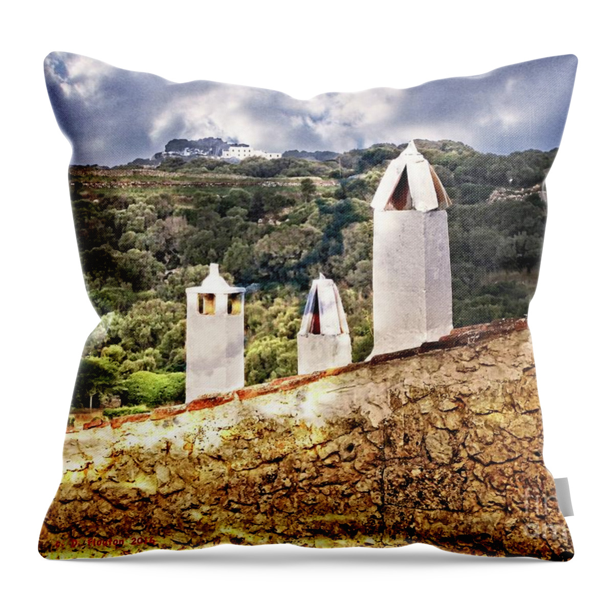 Migjorn Throw Pillow featuring the digital art View of Migjorn via Toledo ala El Greco by Dee Flouton