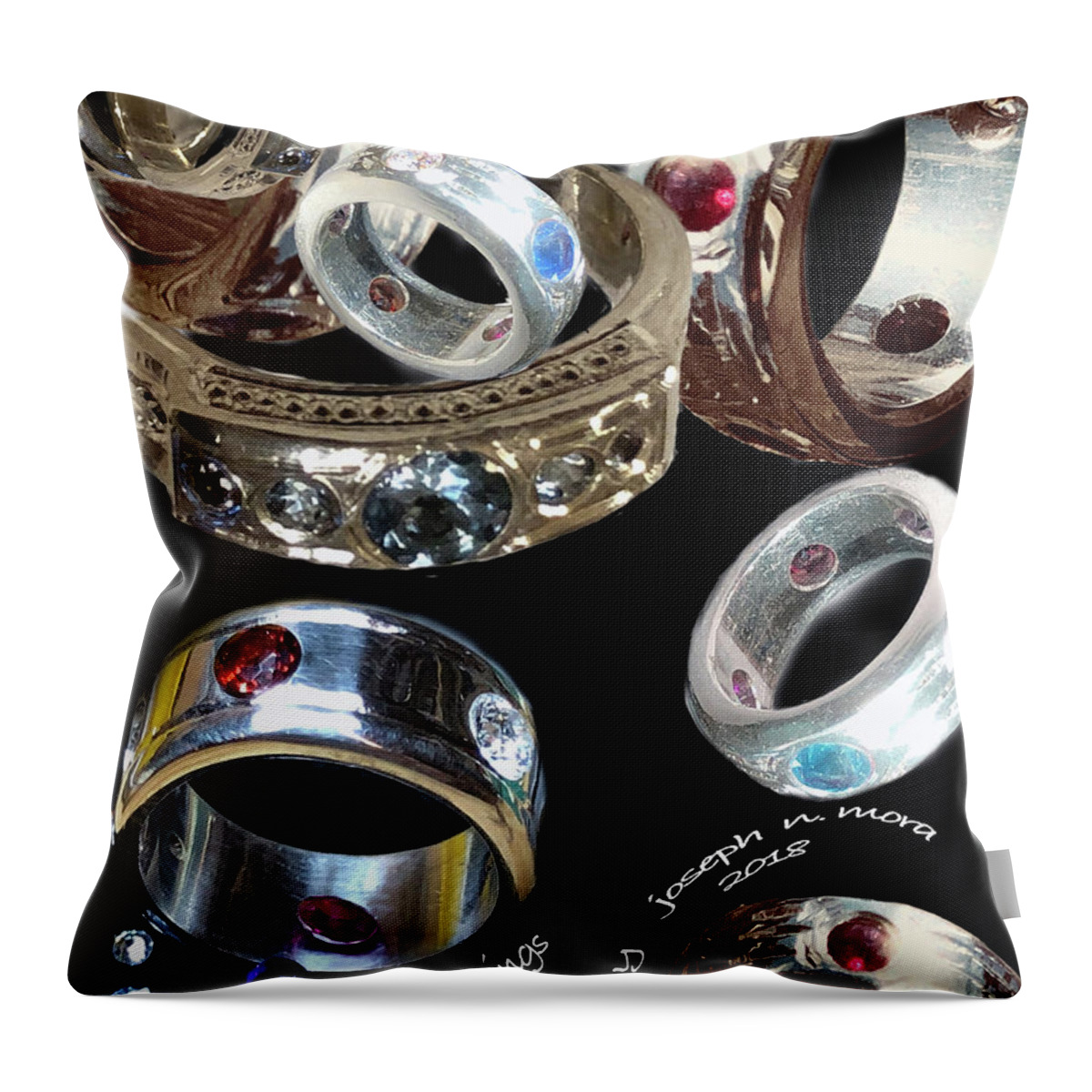 Sterling Silver Throw Pillow featuring the jewelry View Of Rings by Joseph Mora