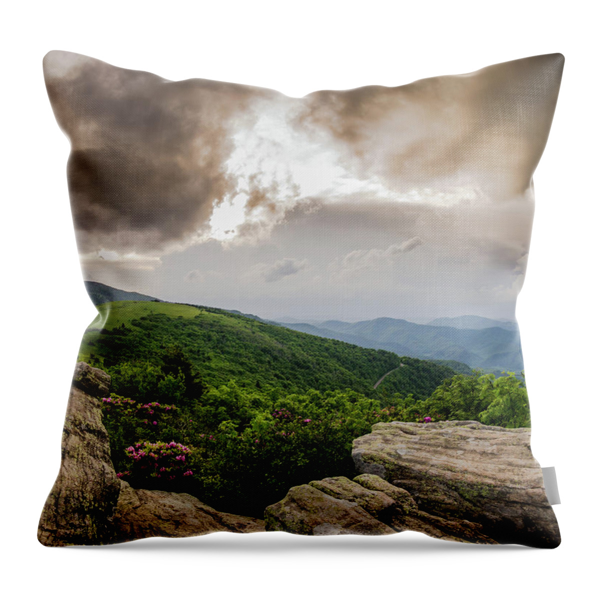Adventure Throw Pillow featuring the photograph View of Round Bald from Rocks on Jane Bald by Kelly VanDellen