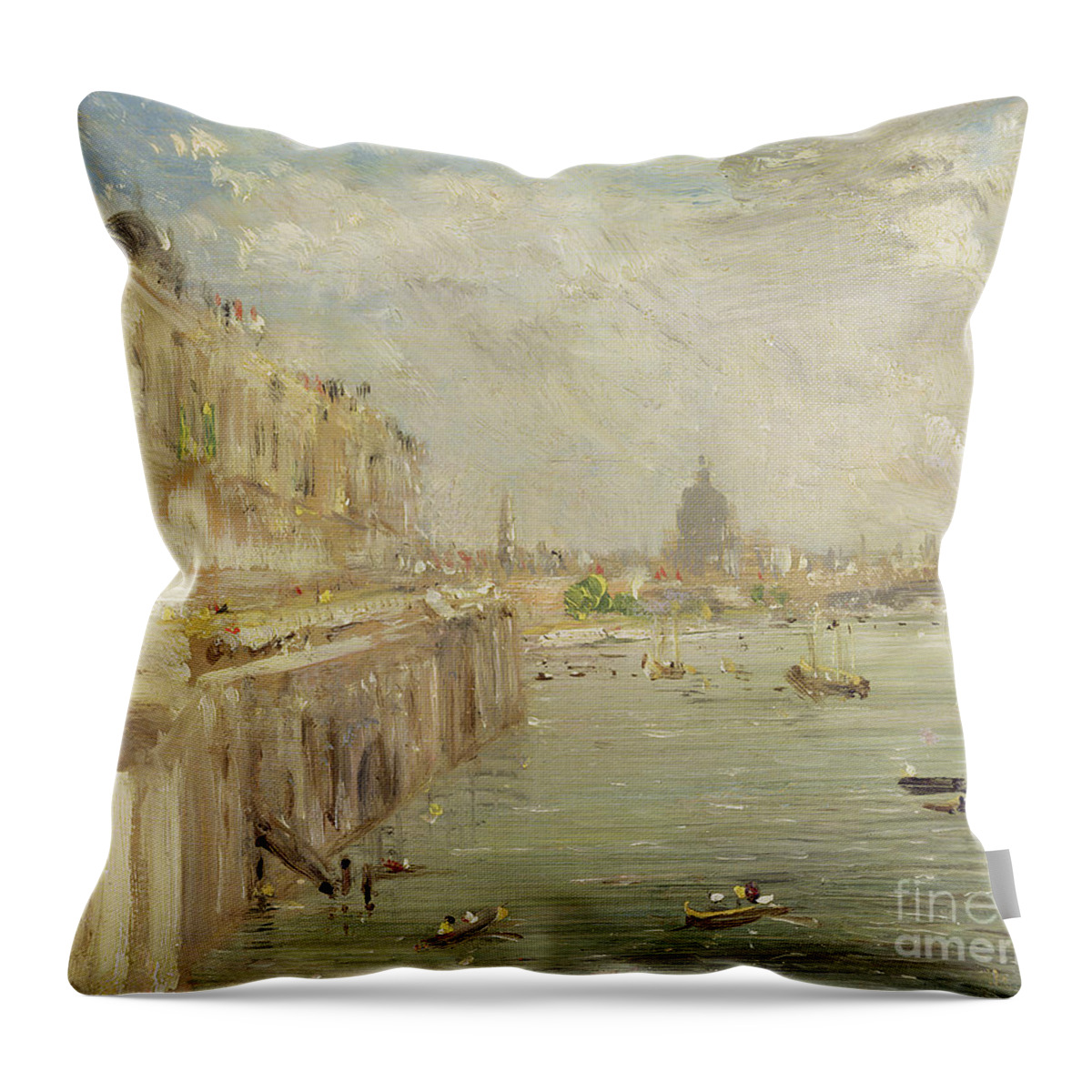 View Throw Pillow featuring the painting View of Somerset House Terrace and St. Paul's by John Constable