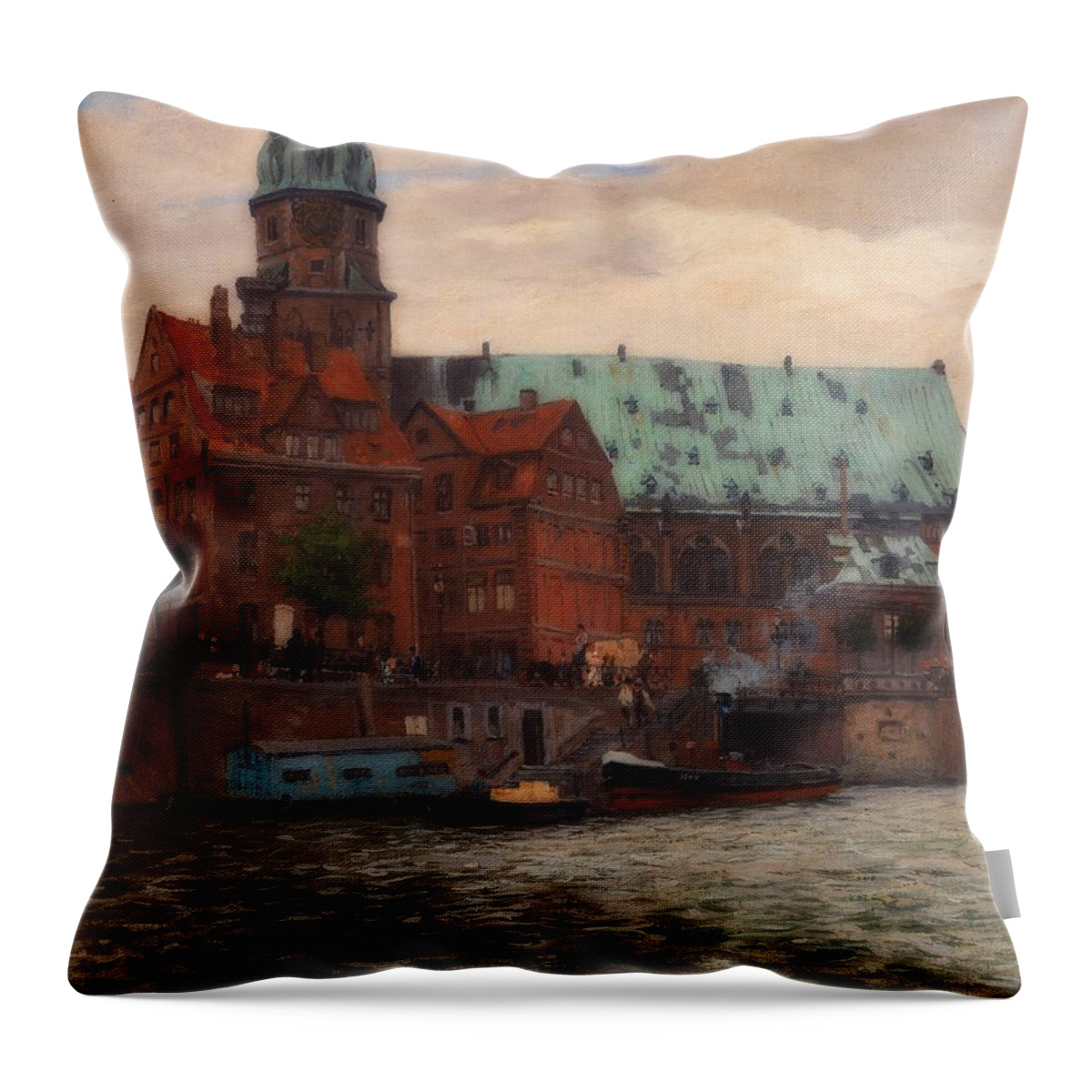 Painting Throw Pillow featuring the painting View Of The St. Katharine Church In Hamburg by Mountain Dreams