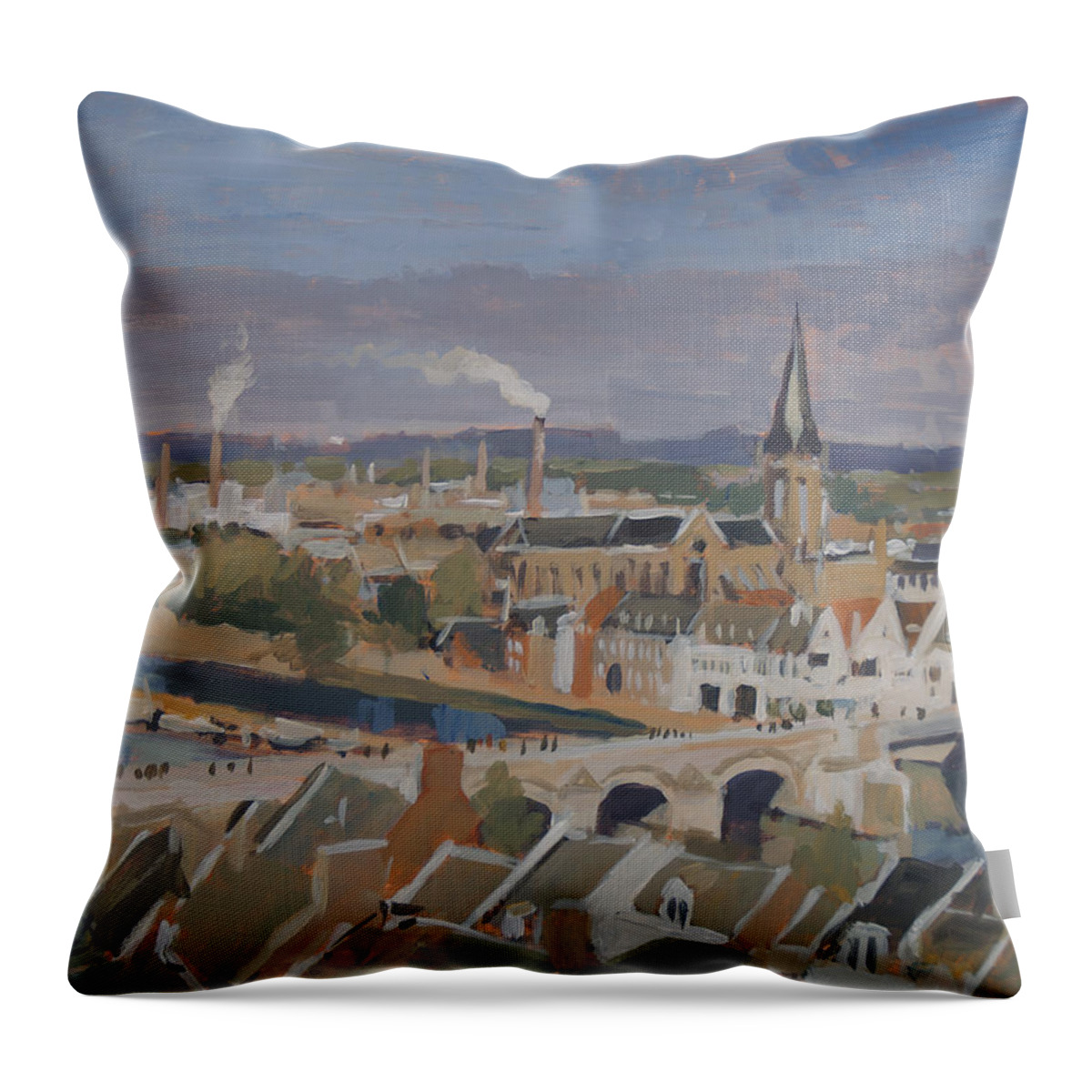 Maastricht Throw Pillow featuring the painting View to the East bank of Maastricht by Nop Briex