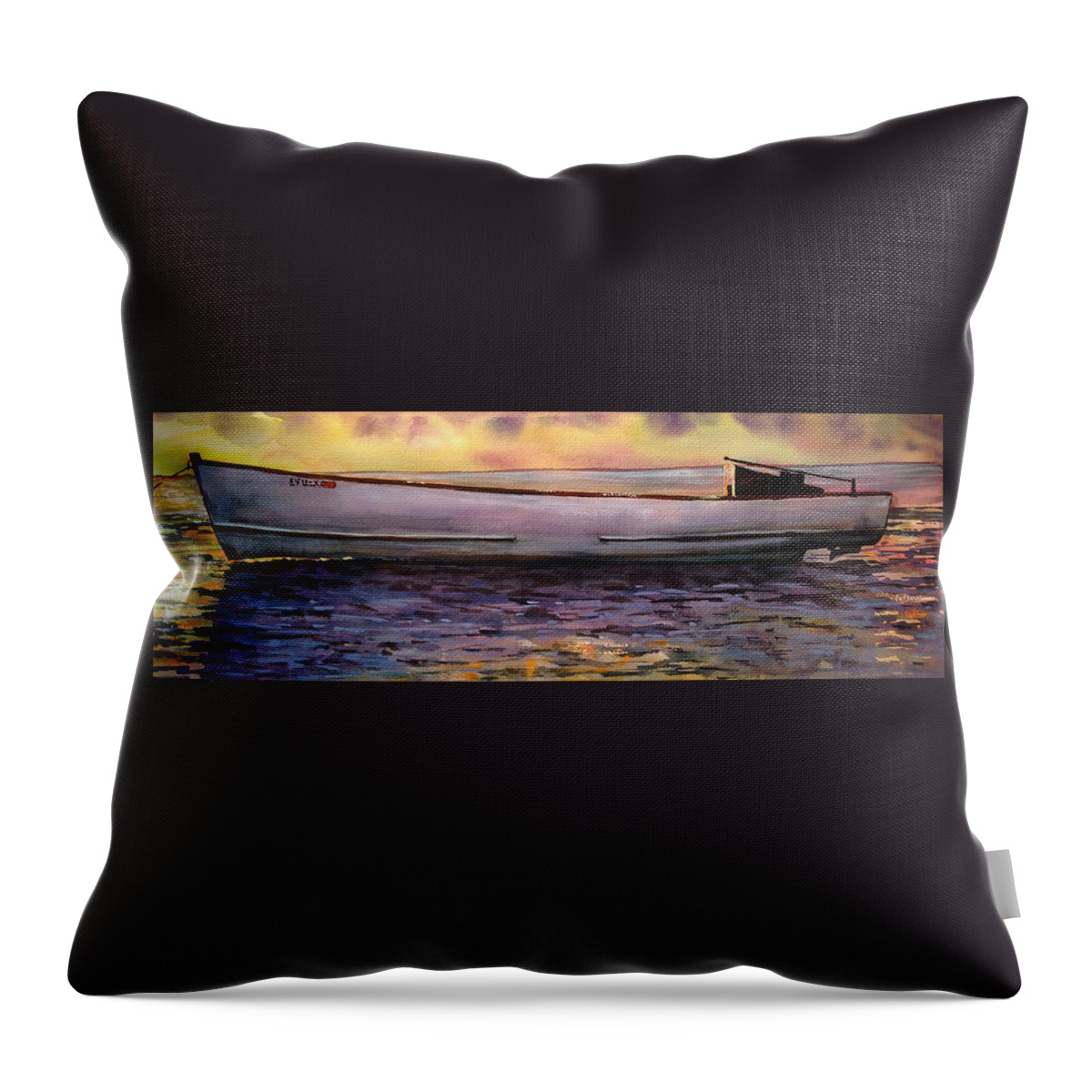 30 X 12 Studio Watercolor Throw Pillow featuring the painting Viggo's Boat by Lynne Haines