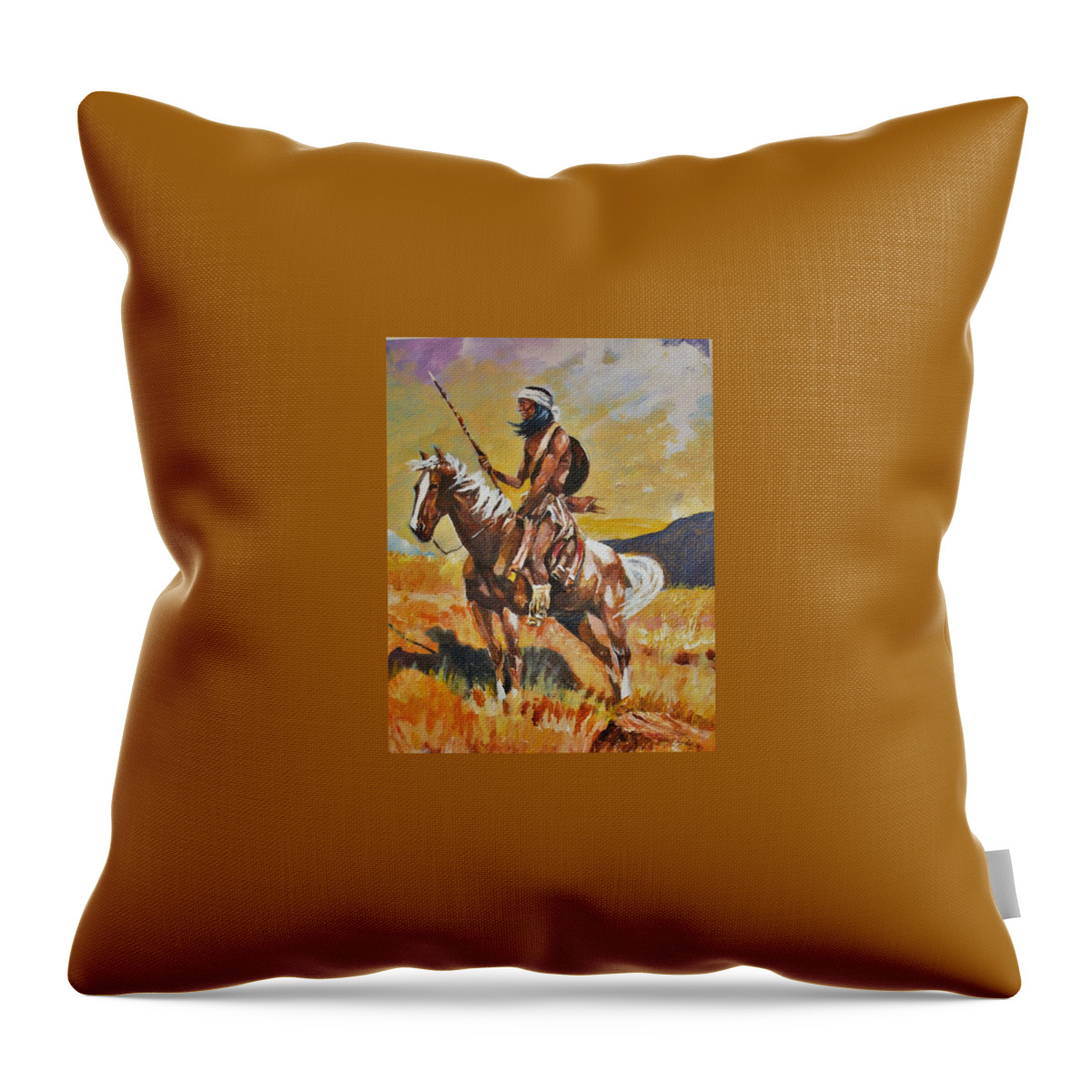 American Indian Throw Pillow featuring the painting Vigilante Apache by Al Brown