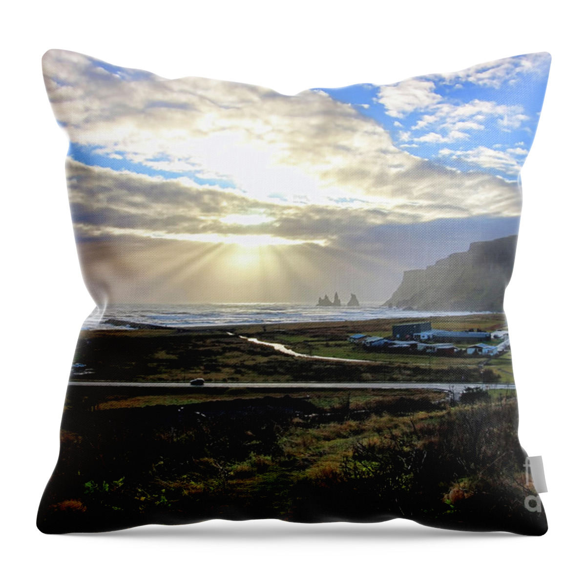 Vik Throw Pillow featuring the photograph Vik Iceland Sunrays 7028 by Jack Schultz