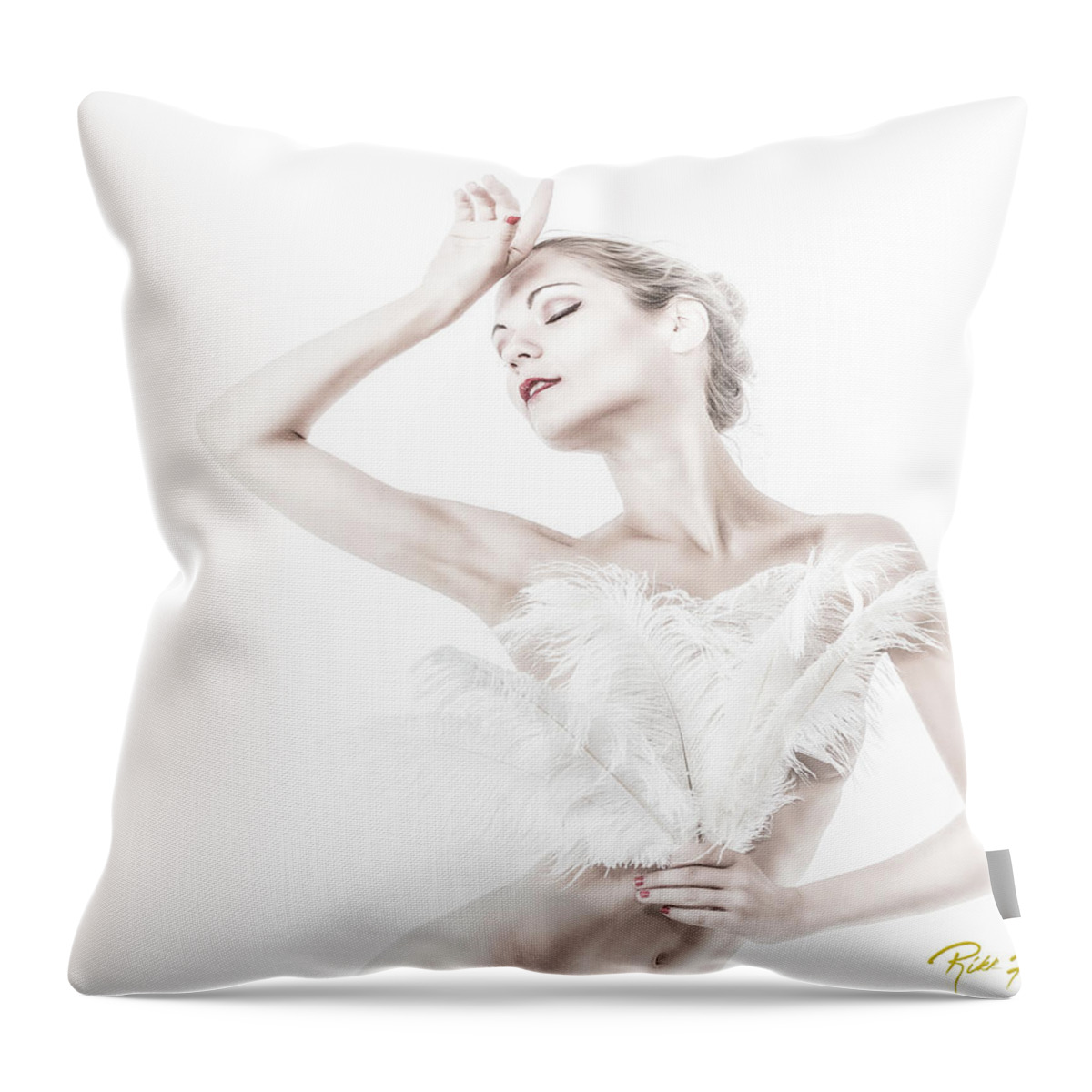 Models Throw Pillow featuring the photograph VikTory in White - Feathered by Rikk Flohr
