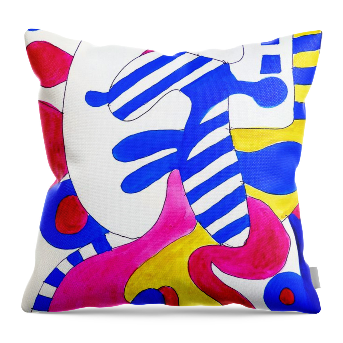 Abstract Throw Pillow featuring the painting Village of Clowns by John Kaelin
