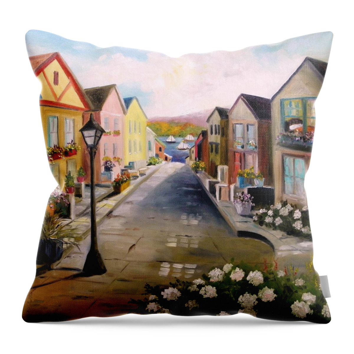 Village Throw Pillow featuring the painting Village Street by John Williams