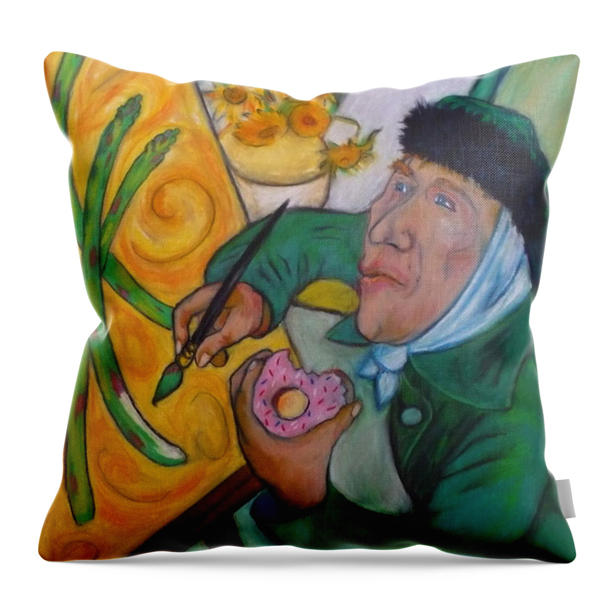 Crayon Throw Pillow featuring the painting Vincent and the Asparagus by Todd Peterson