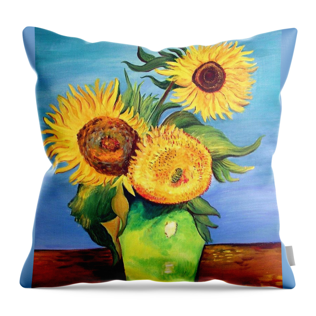 Van Gogh Throw Pillow featuring the painting Vincent's Sunflowers by Patricia Piffath
