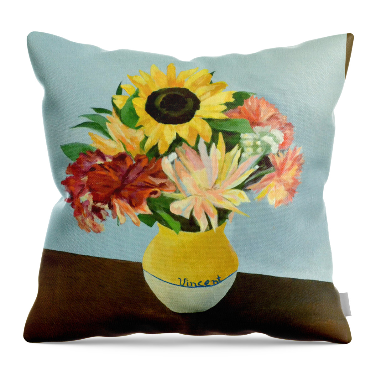 Van Gogh Throw Pillow featuring the painting Vincent's Vase by Mary Chant