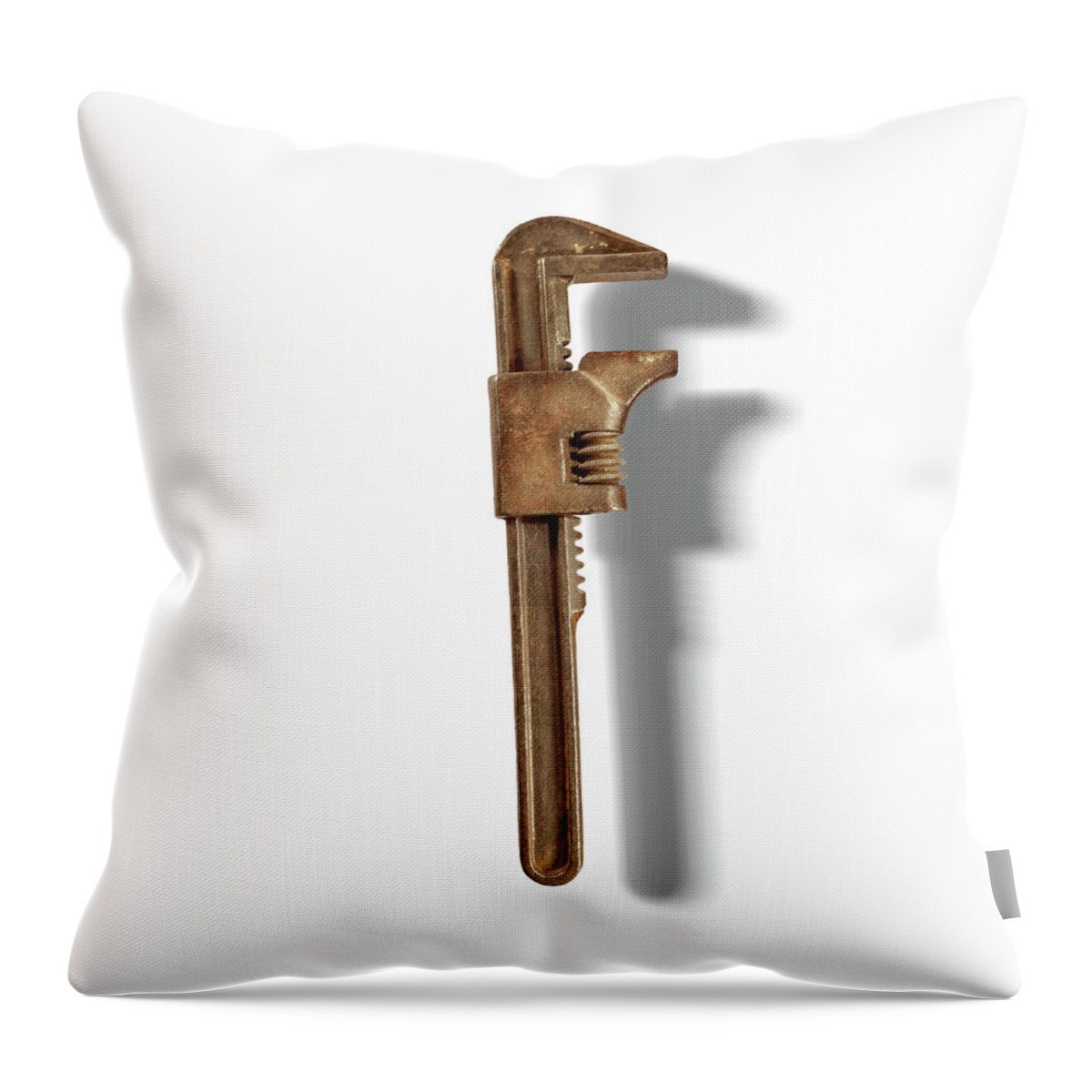 Adjustable Wrench Throw Pillow featuring the photograph Vintage Adjustable Wrench Backside Floating on White by YoPedro