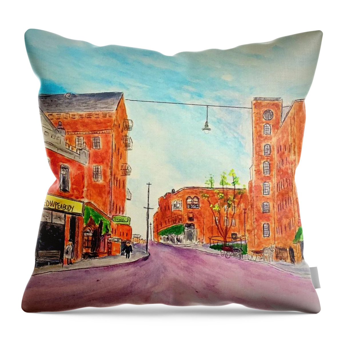 Amesbury Massachusetts Throw Pillow featuring the painting Vintage Amesbury by Anne Sands