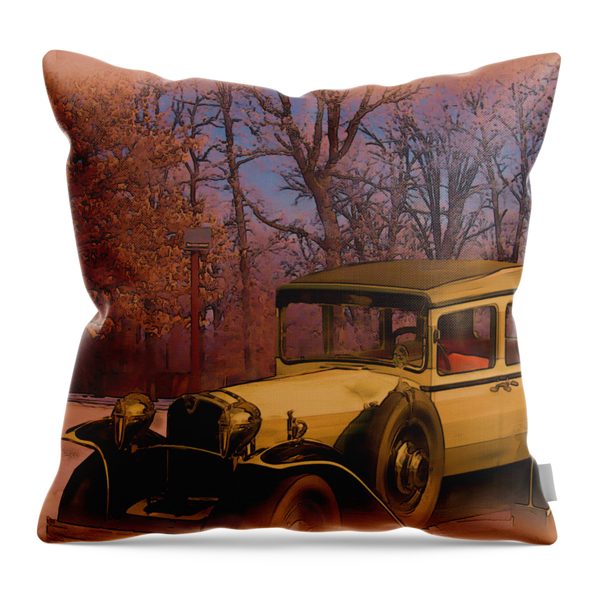 Vintage Throw Pillow featuring the digital art Vintage Auto in Winter by Tristan Armstrong