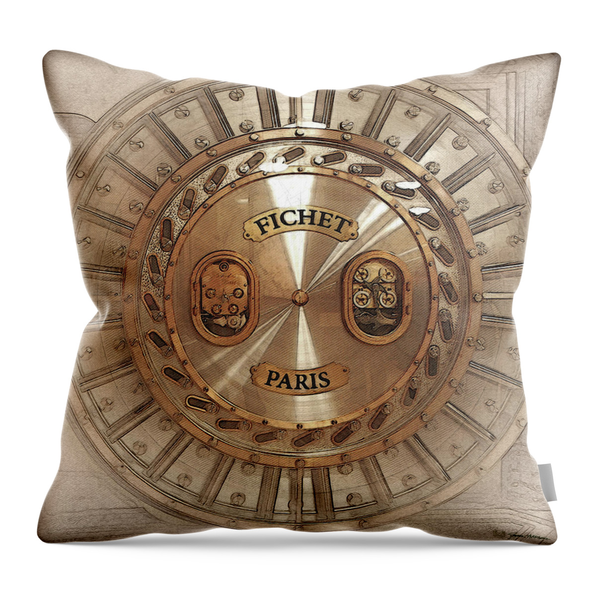 ‘bank Vaults & Locks’ Collection By Serge Averbukh Throw Pillow featuring the digital art Vintage Bank Vault Lock No. 2 by Serge Averbukh