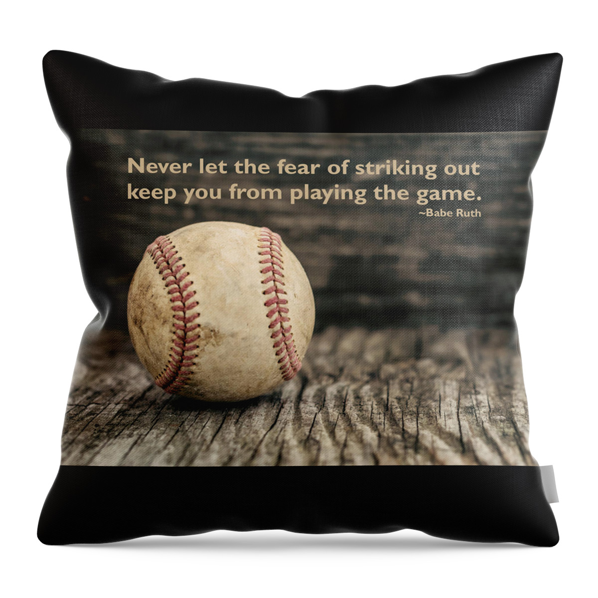 Terry D Photography Throw Pillow featuring the photograph Vintage Baseball Babe Ruth Quote by Terry DeLuco
