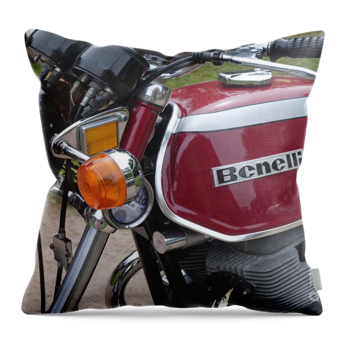 Vintage Benelli Bike Throw Pillow featuring the photograph Vintage Benelli Bike by Brenda Kean