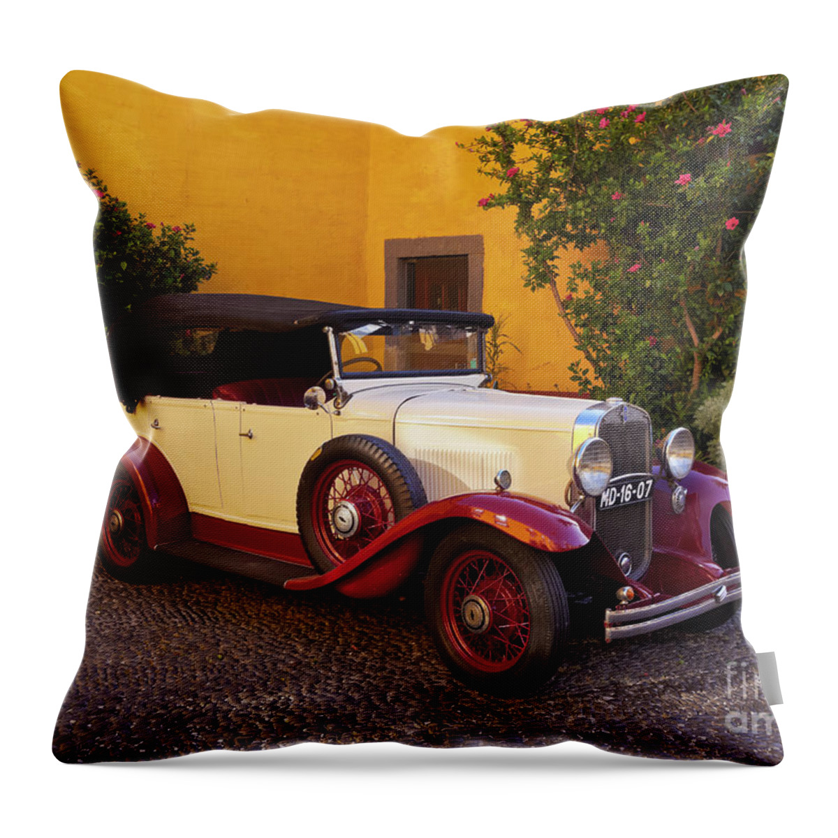 Portugal Throw Pillow featuring the photograph Vintage Car in Funchal, Madeira by Karol Kozlowski