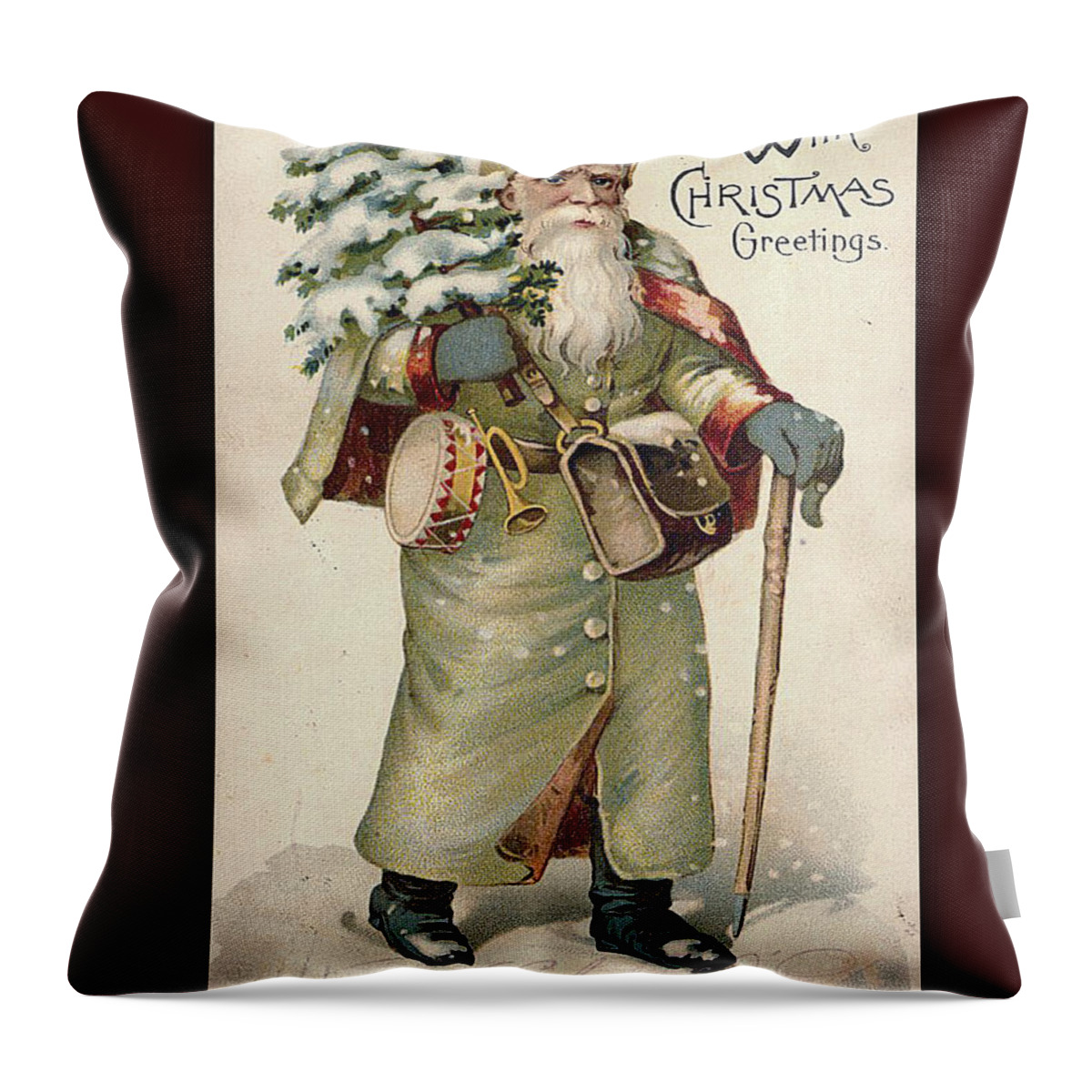 Vintage Throw Pillow featuring the digital art Vintage Christmas Greeting by Melissa Messick