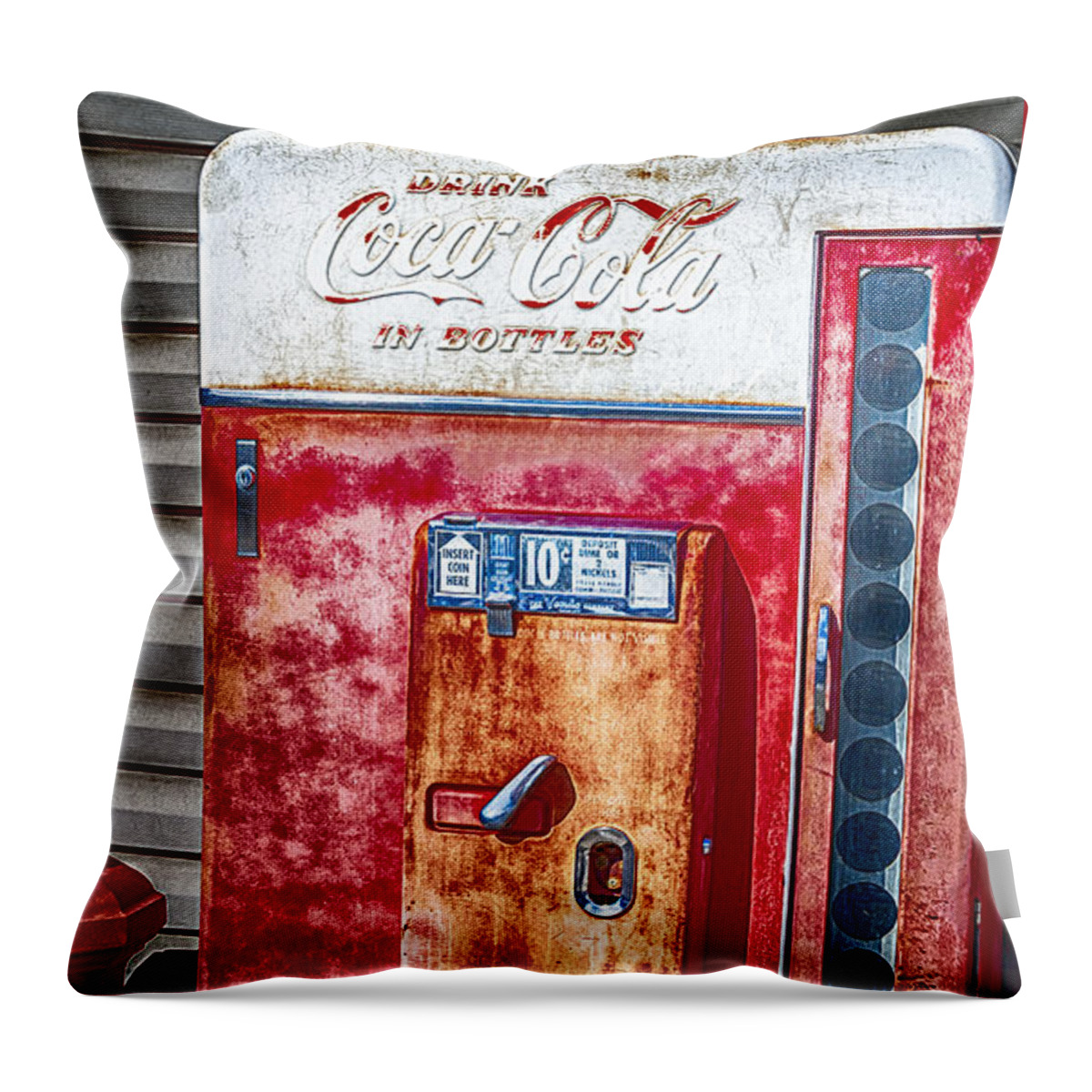 50s Throw Pillow featuring the photograph Vintage Coca-Cola Machine 10 cents by David Millenheft