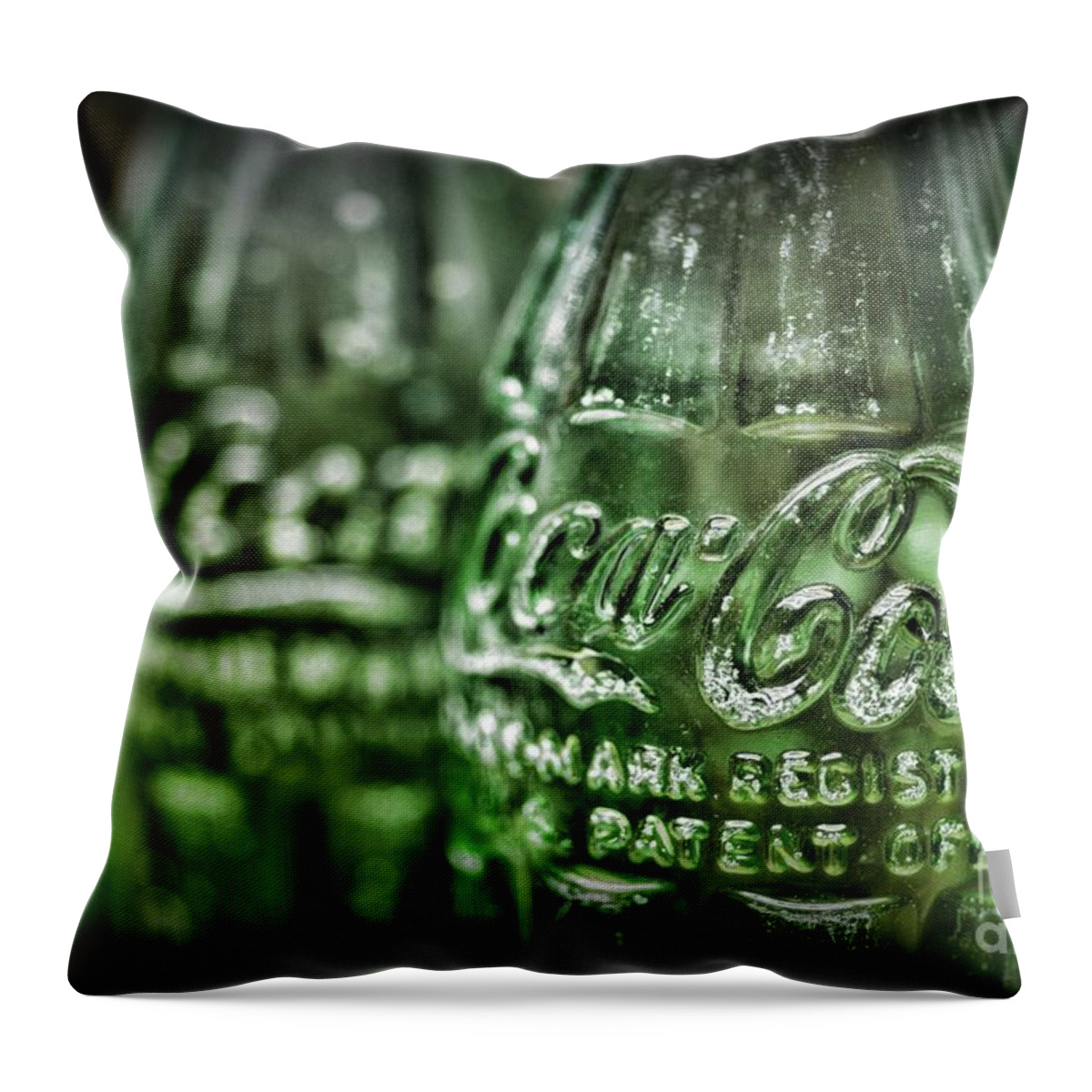Coke Throw Pillow featuring the photograph Vintage Coke Bottle Close Up by Paul Ward