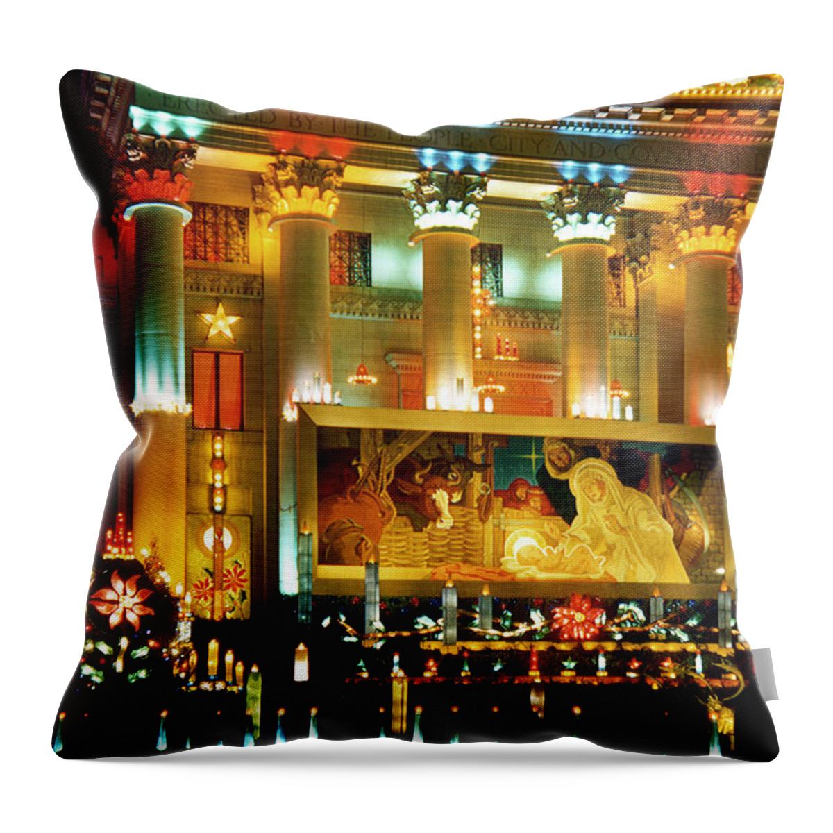 Historical Throw Pillow featuring the photograph Vintage Denver Holiday Decorations by Marilyn Hunt