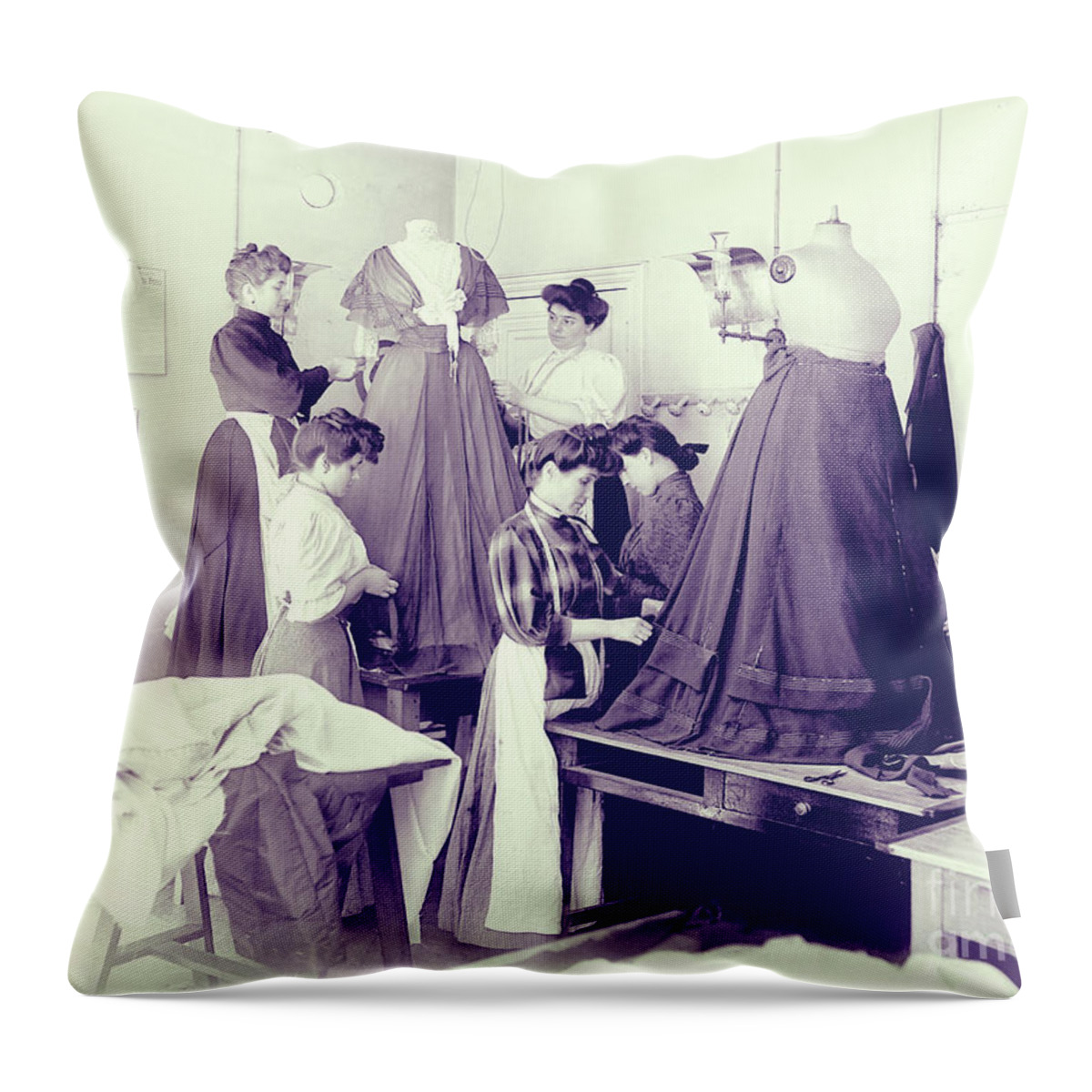 Vintage Seamstress Throw Pillow featuring the photograph Vintage Dressmakers by Mindy Sommers