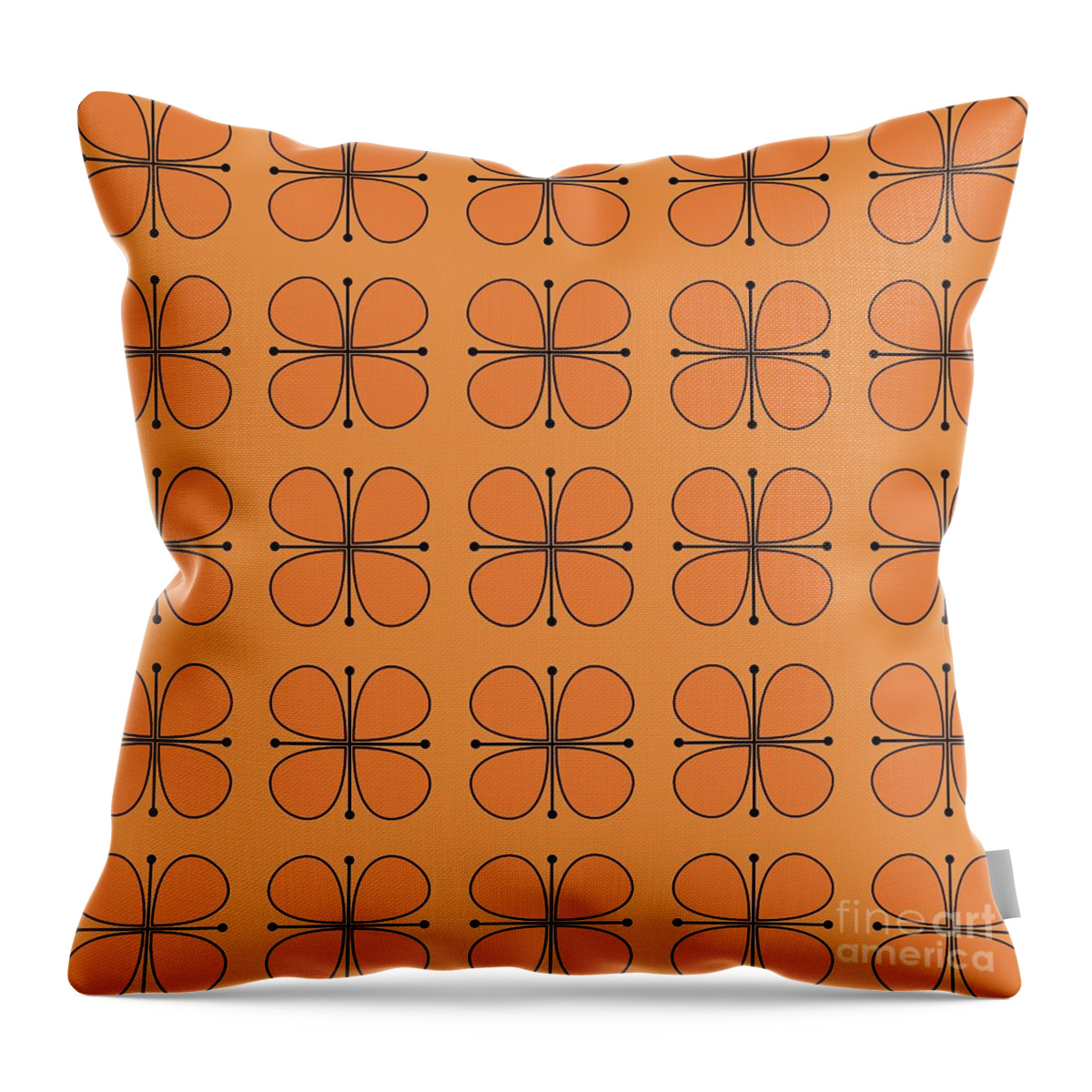 Mid Century Modern Throw Pillow featuring the digital art Vintage Floral in Orange by Donna Mibus