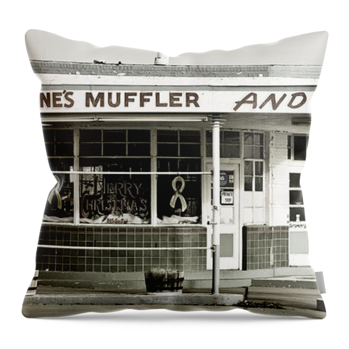 Filling Station Throw Pillow featuring the photograph Vintage art deco gas station by Marilyn Hunt