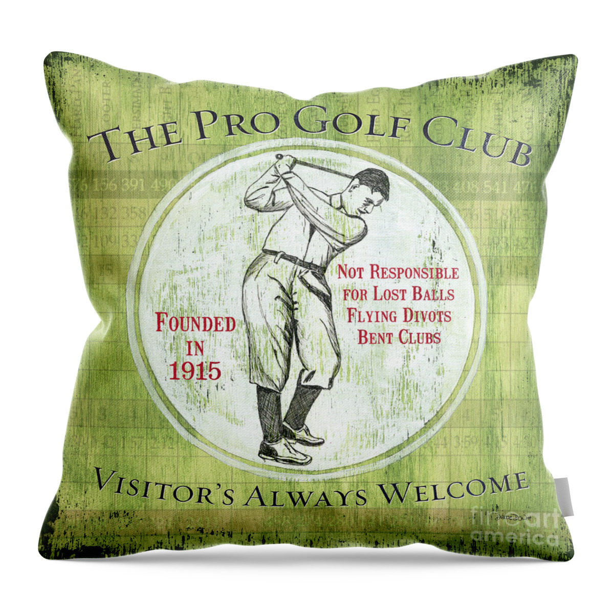 Golf Throw Pillow featuring the painting Vintage Golf Green 2 by Debbie DeWitt