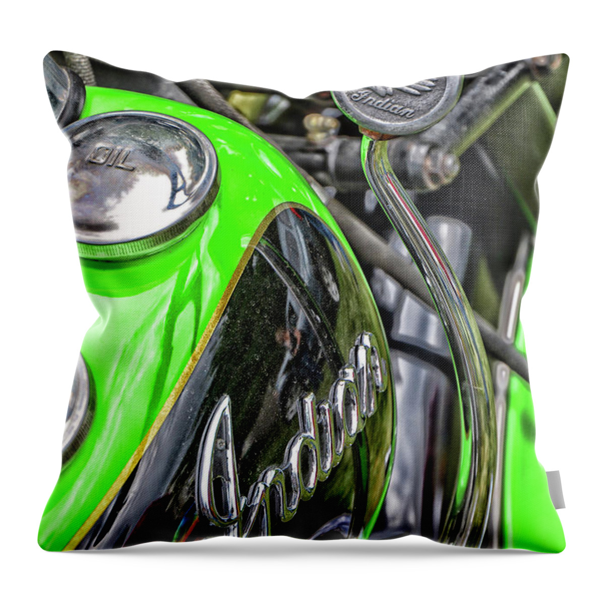 Indian Throw Pillow featuring the photograph Vintage Green and Black Indian by Mike Martin