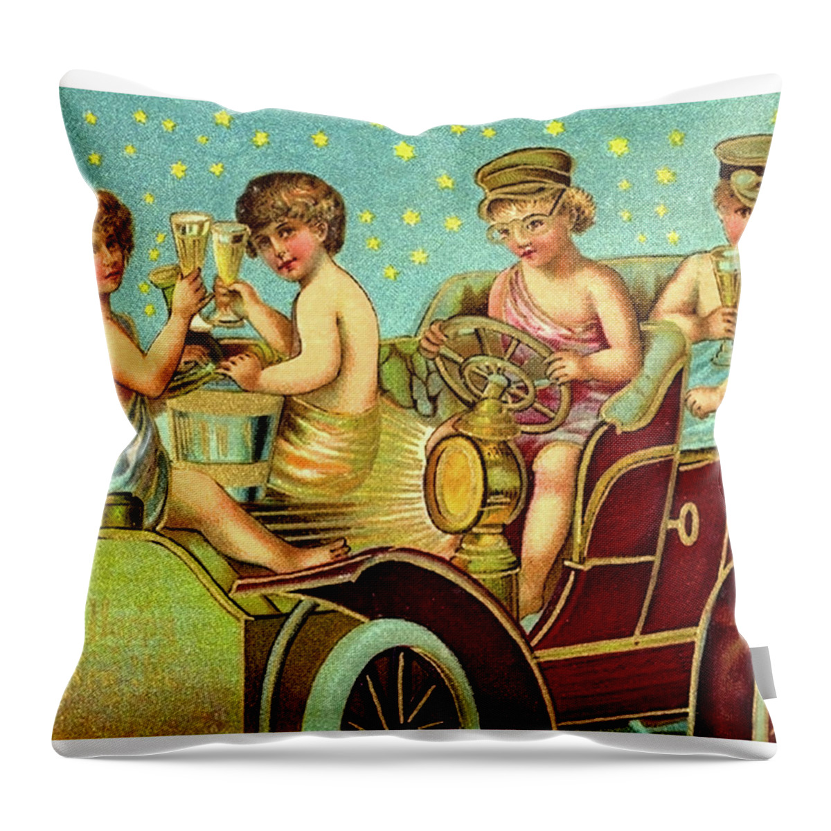 Holiday Postcard Throw Pillow featuring the painting Vintage holiday postcard by Long Shot