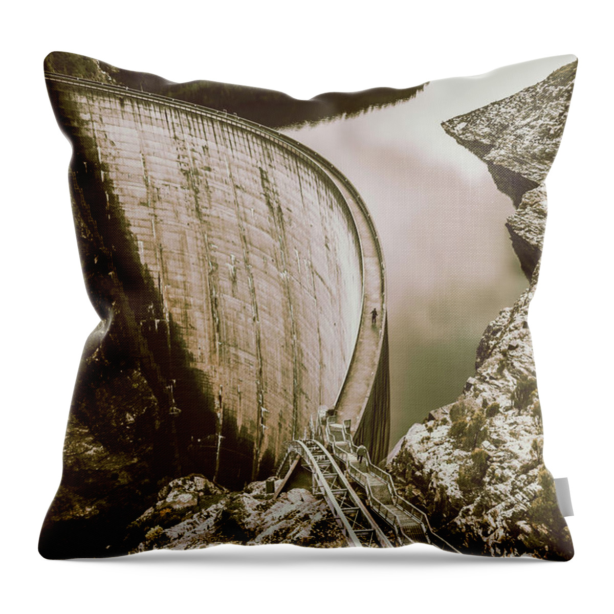 Architecture Throw Pillow featuring the photograph Vintage Hydro-Electric Dam by Jorgo Photography